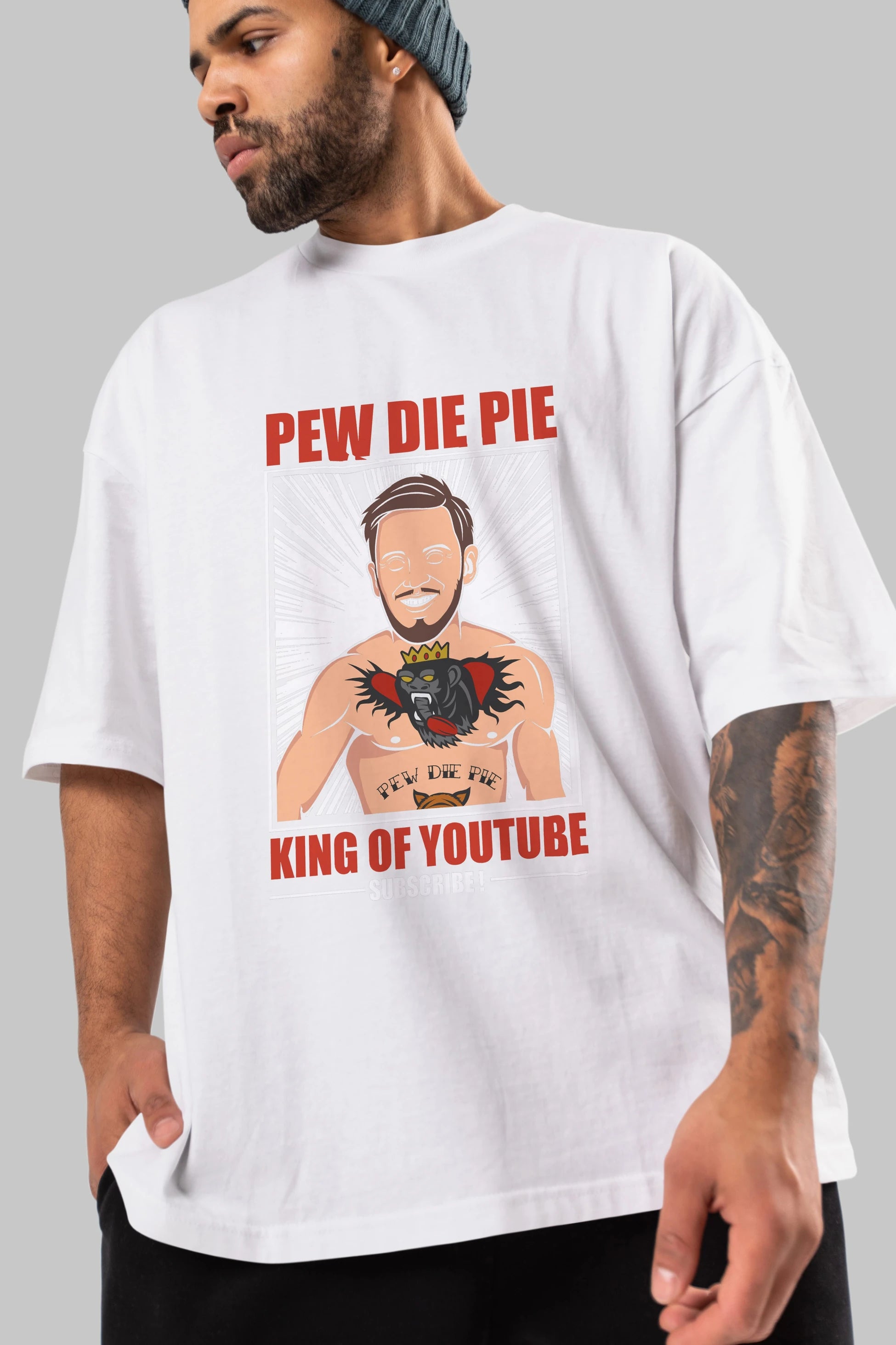 Pew Die Pie Fighter Ön Baskılı Oversize t-shirt Erkek Kadın Unisex %100 Pamuk tişort