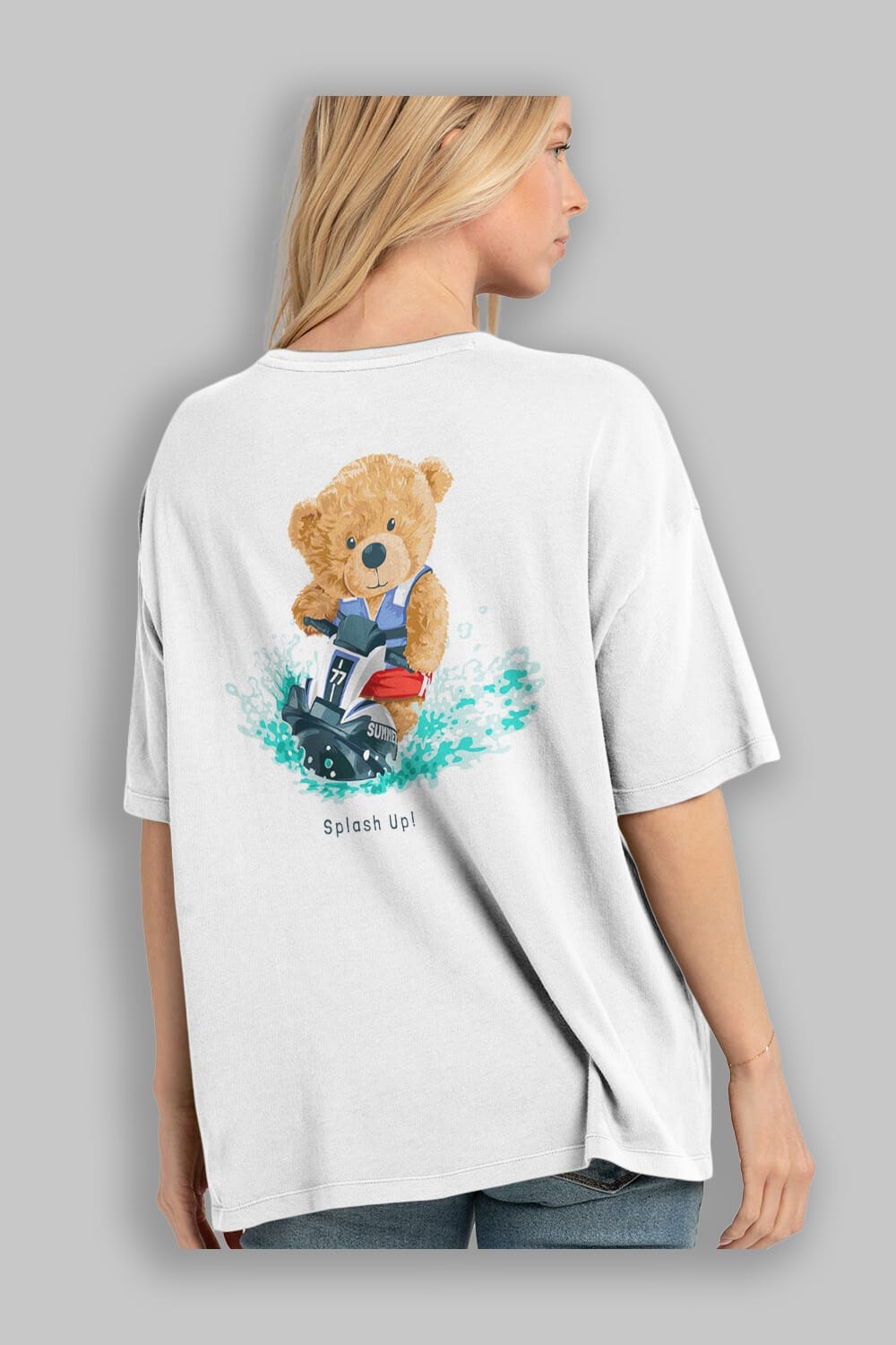 Teddy Bear Splash Up Arka Baskılı Oversize t-shirt Erkek Kadın Unisex %100 Pamuk