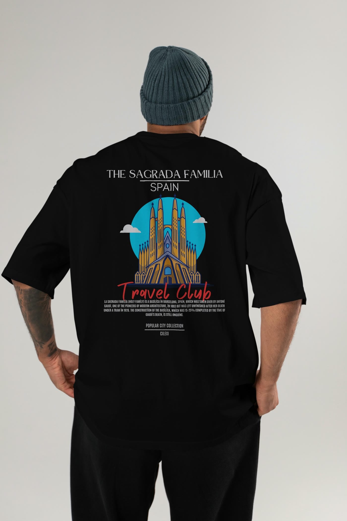 The Sagrada Familia Spain Arka Baskılı Oversize t-shirt Erkek Kadın Pamuk Bisiklet Yaka tişort