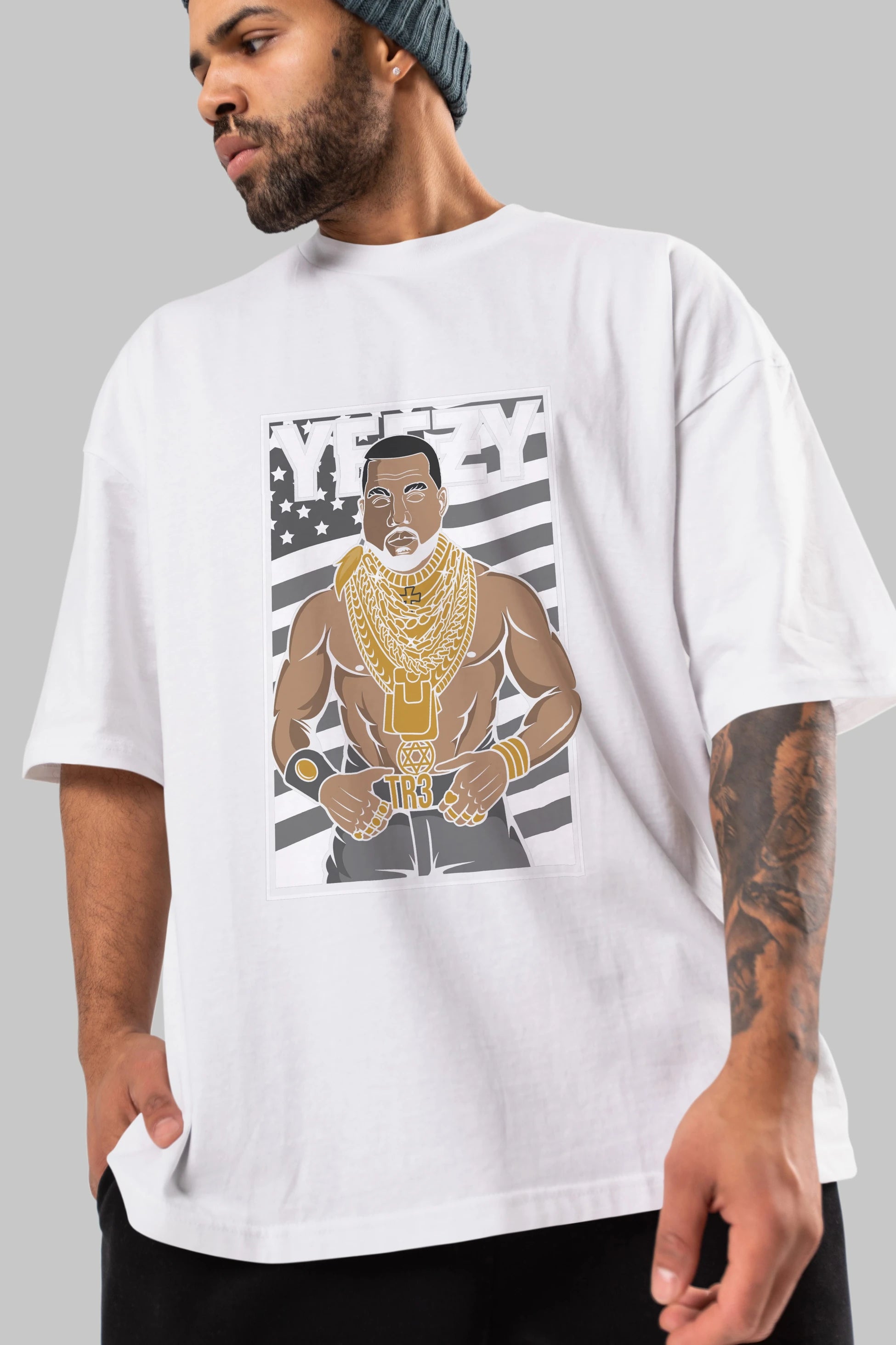 Mr.T Ön Baskılı Oversize t-shirt Erkek Kadın Unisex %100 Pamuk tişort