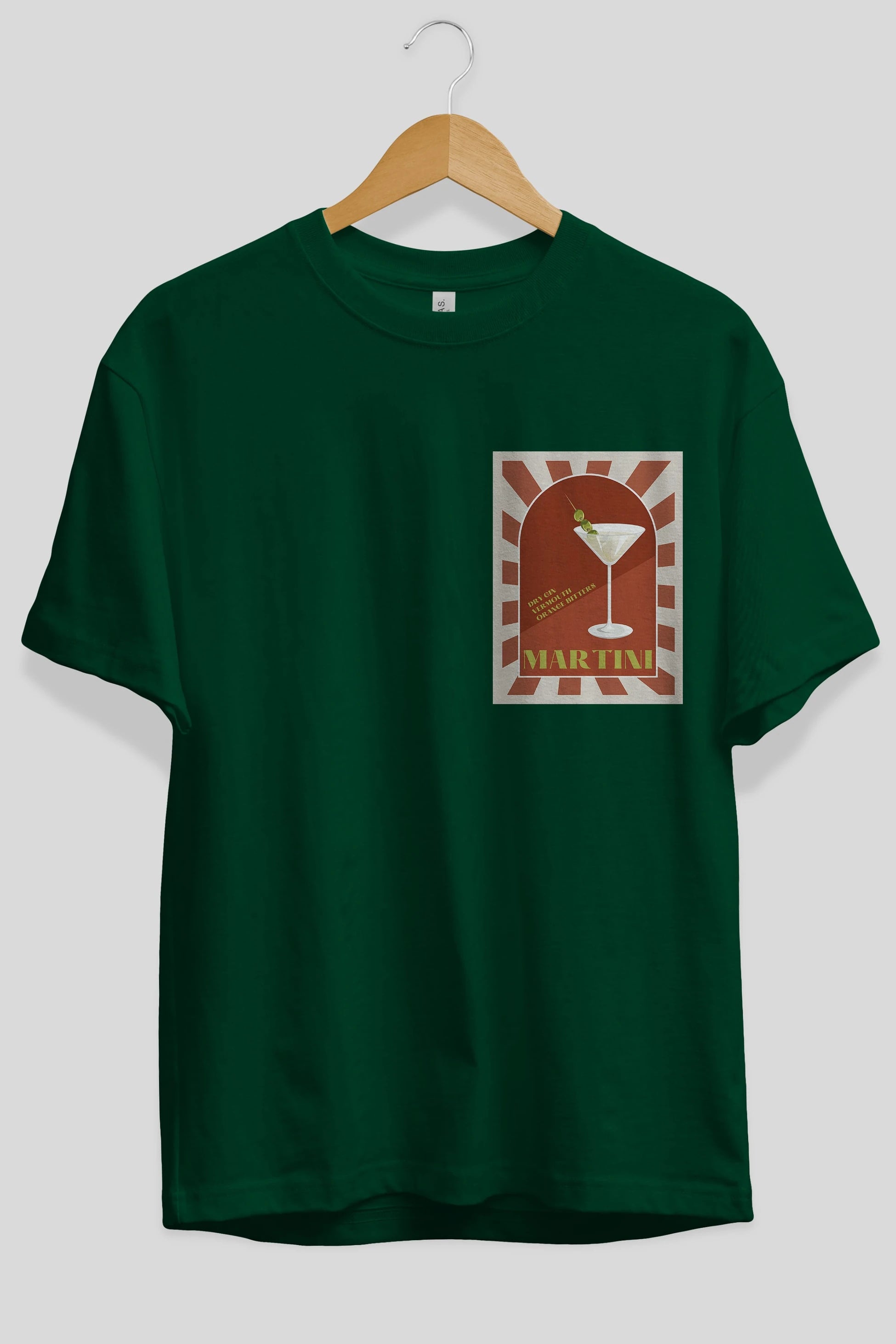 Martini 2 Ön Sol Baskılı Oversize t-shirt Erkek Kadın Unisex %100 Pamuk Bisiklet Yaka tişort