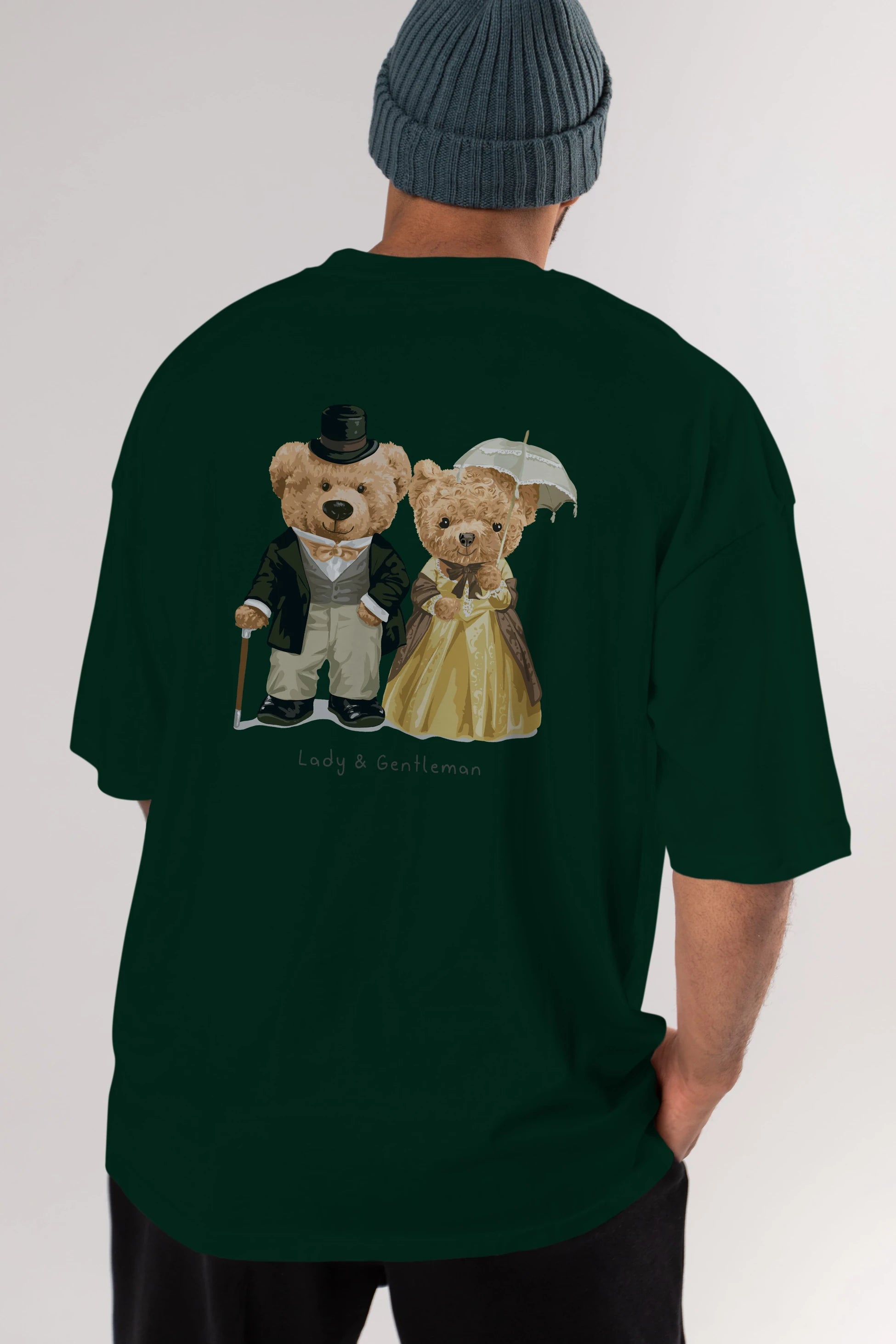 Teddy Bear Couple Arka Baskılı Oversize t-shirt Erkek Kadın Unisex %100 Pamuk