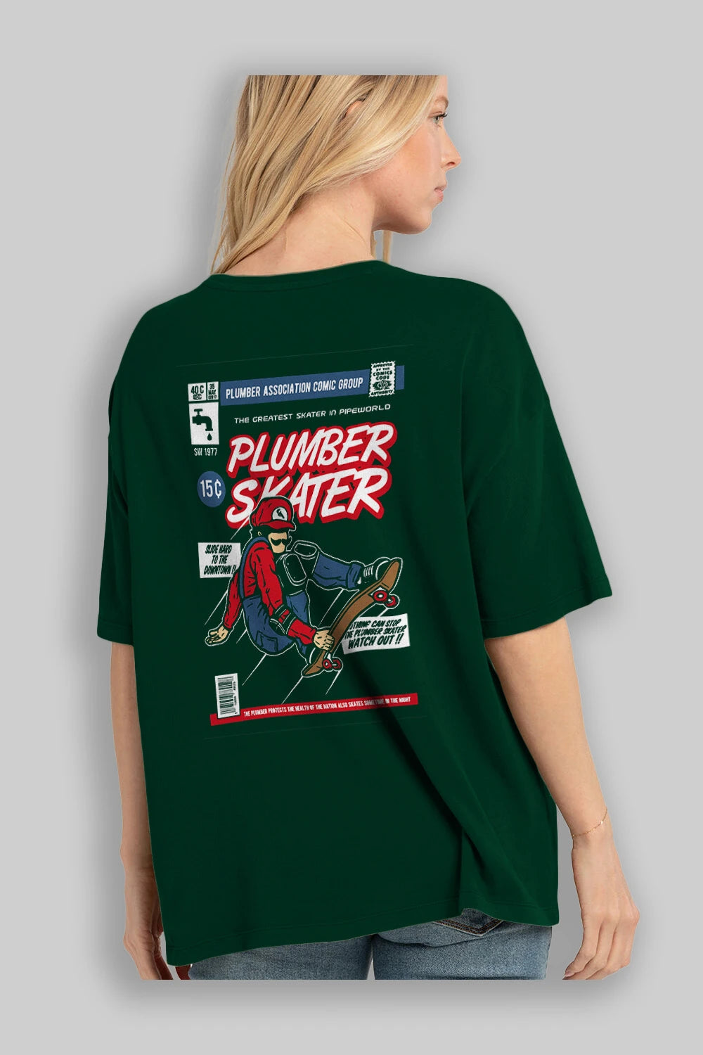 Plumber Skater Arka Baskılı Oversize t-shirt Erkek Kadın Unisex %100 Pamuk