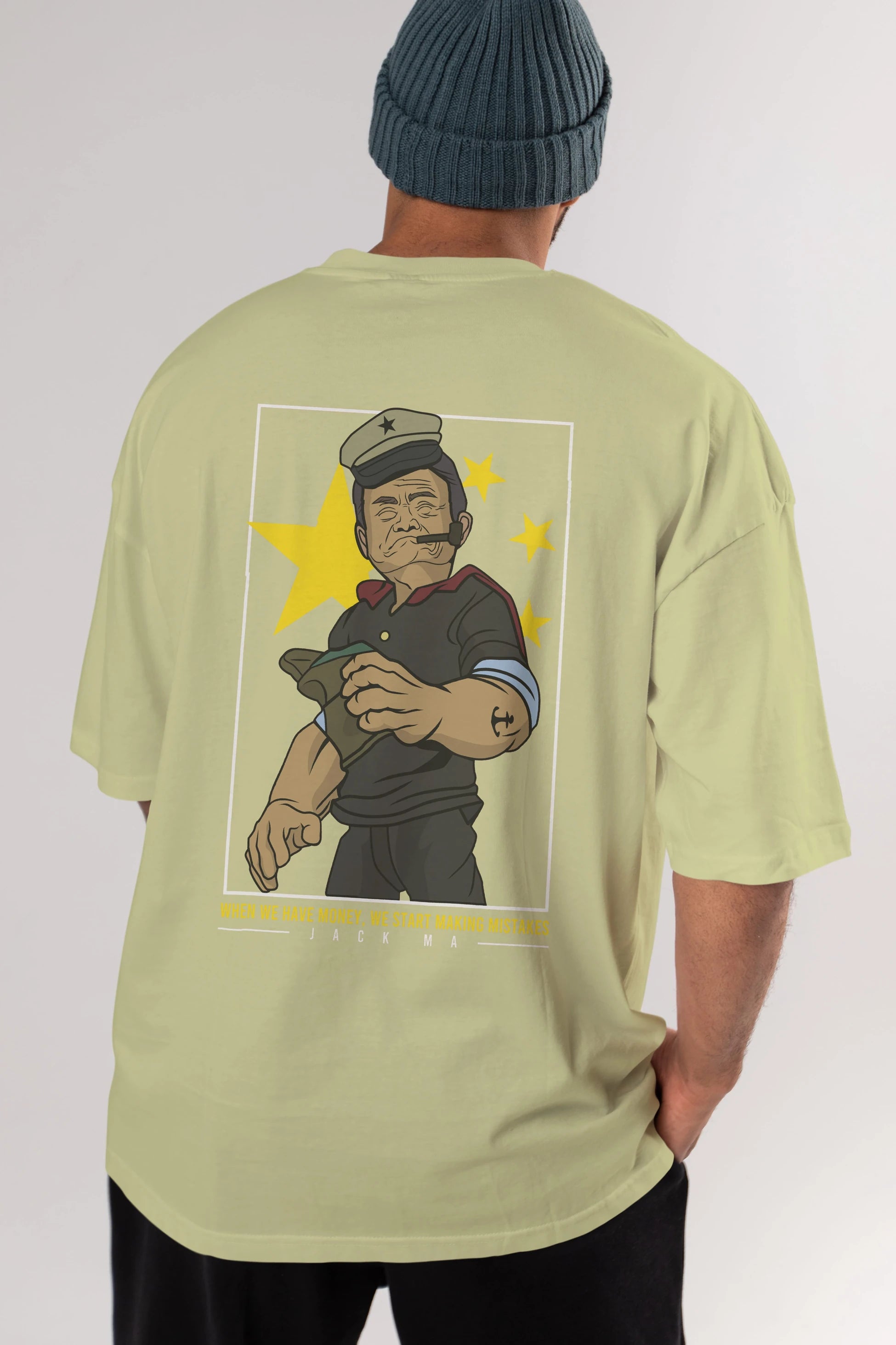 Popeye Jack Ma Arka Baskılı Oversize t-shirt Erkek Kadın Unisex %100 Pamuk tişort