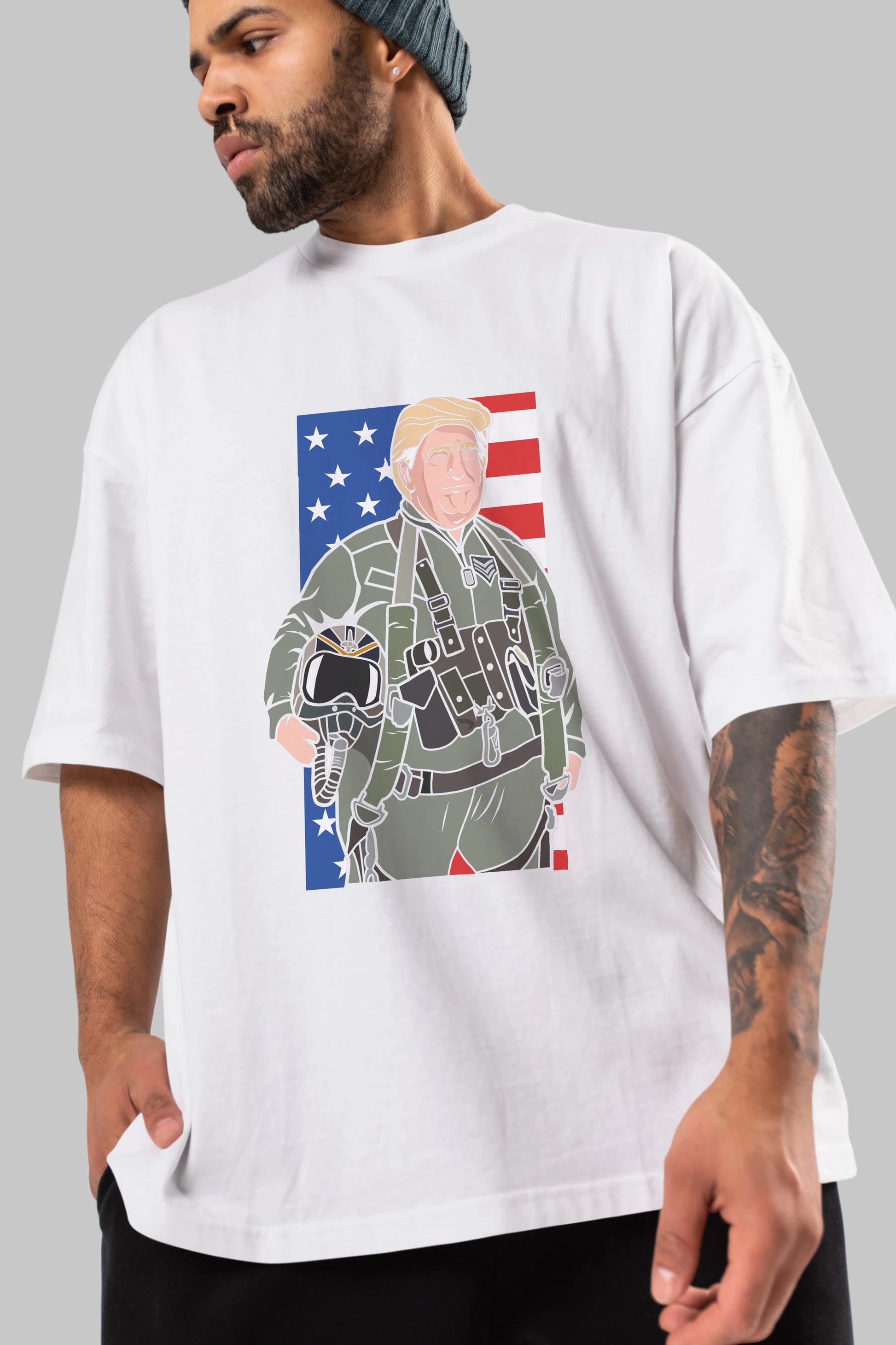 Trump Jetplane Pilot Ön Baskılı Oversize t-shirt Erkek Kadın Unisex %100 Pamuk tişort