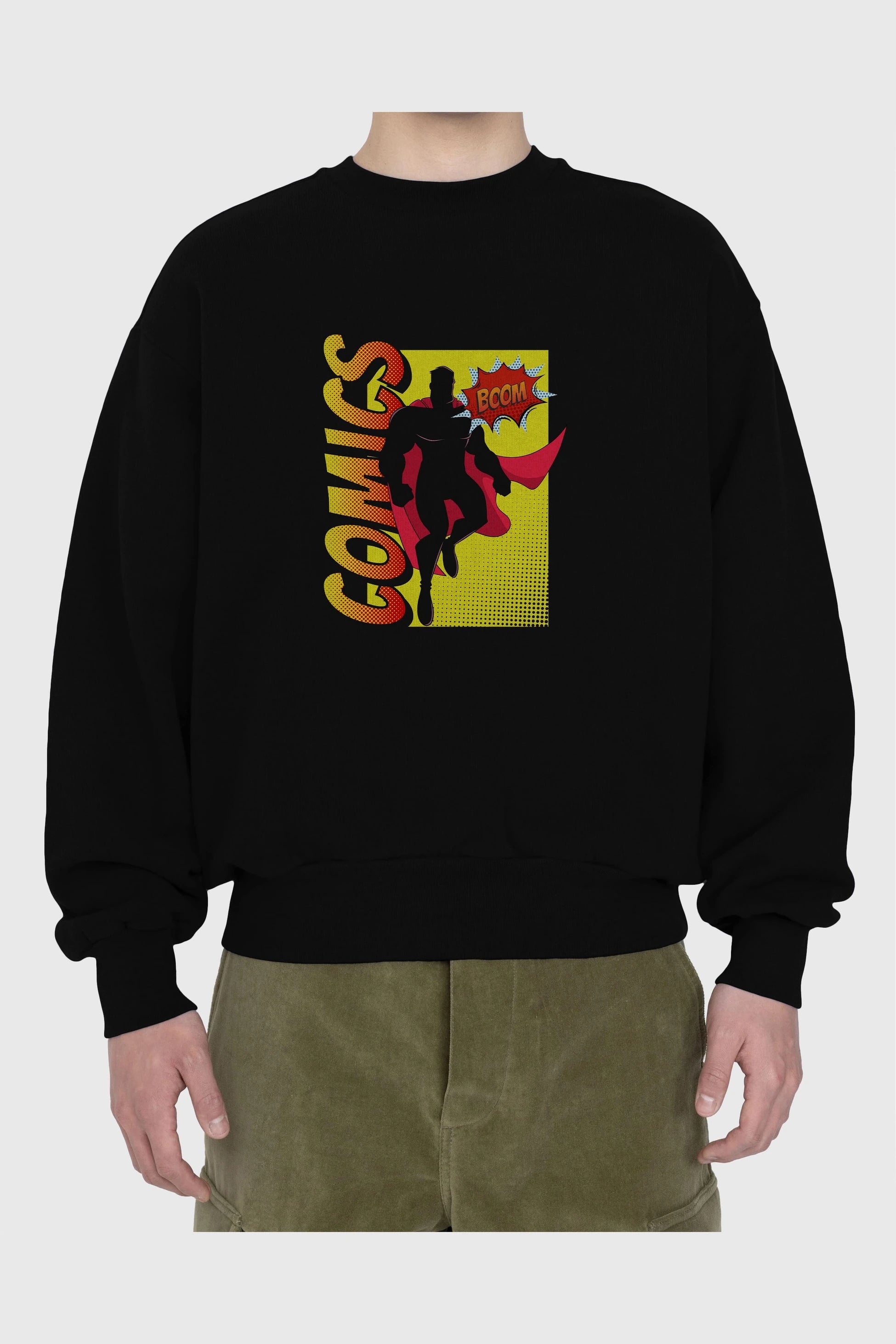 Comics Boom Ön Baskılı Oversize Sweatshirt Erkek Kadın Unisex