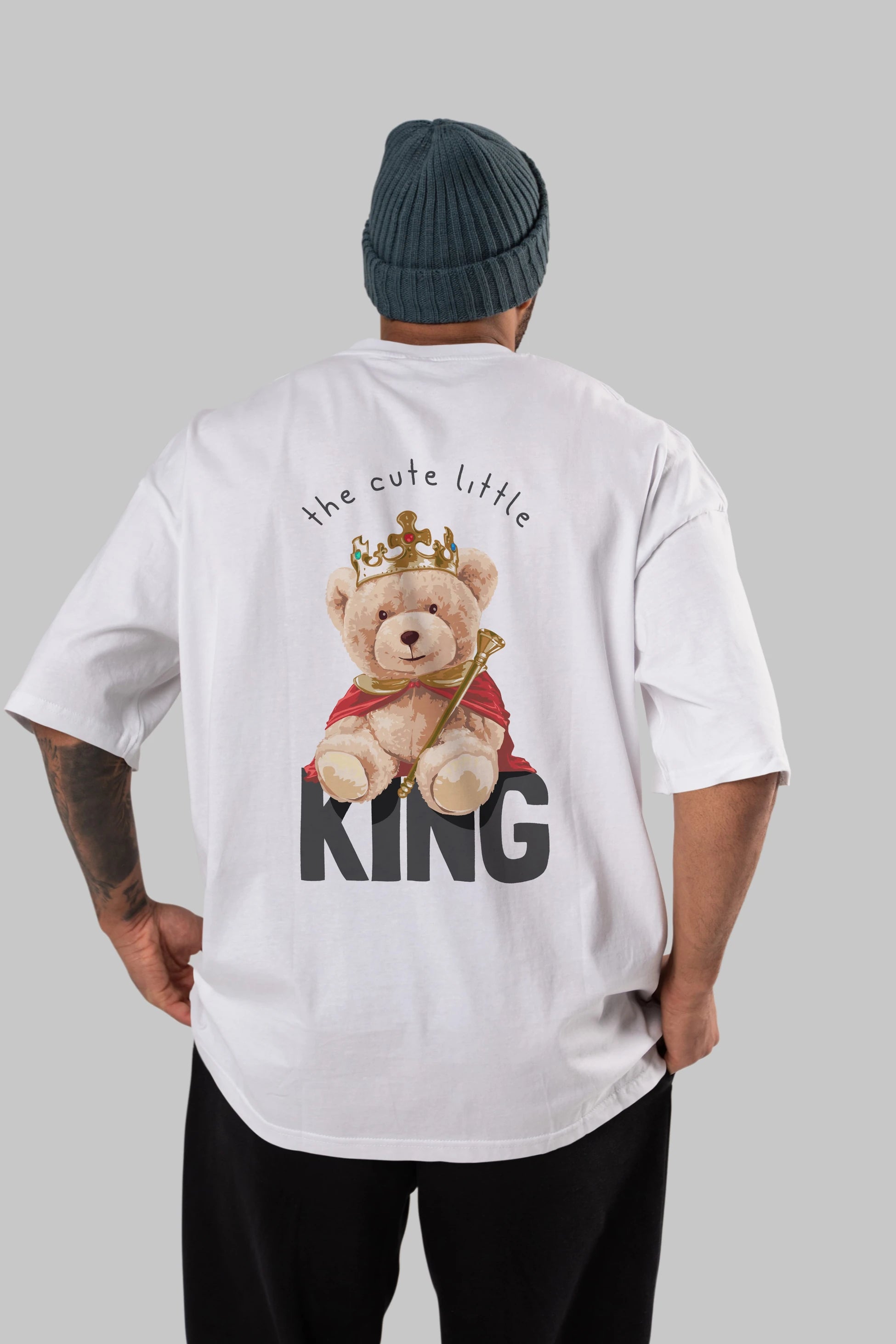 Teddy Bear King Arka Baskılı Oversize t-shirt Erkek Kadın Unisex %100 Pamuk