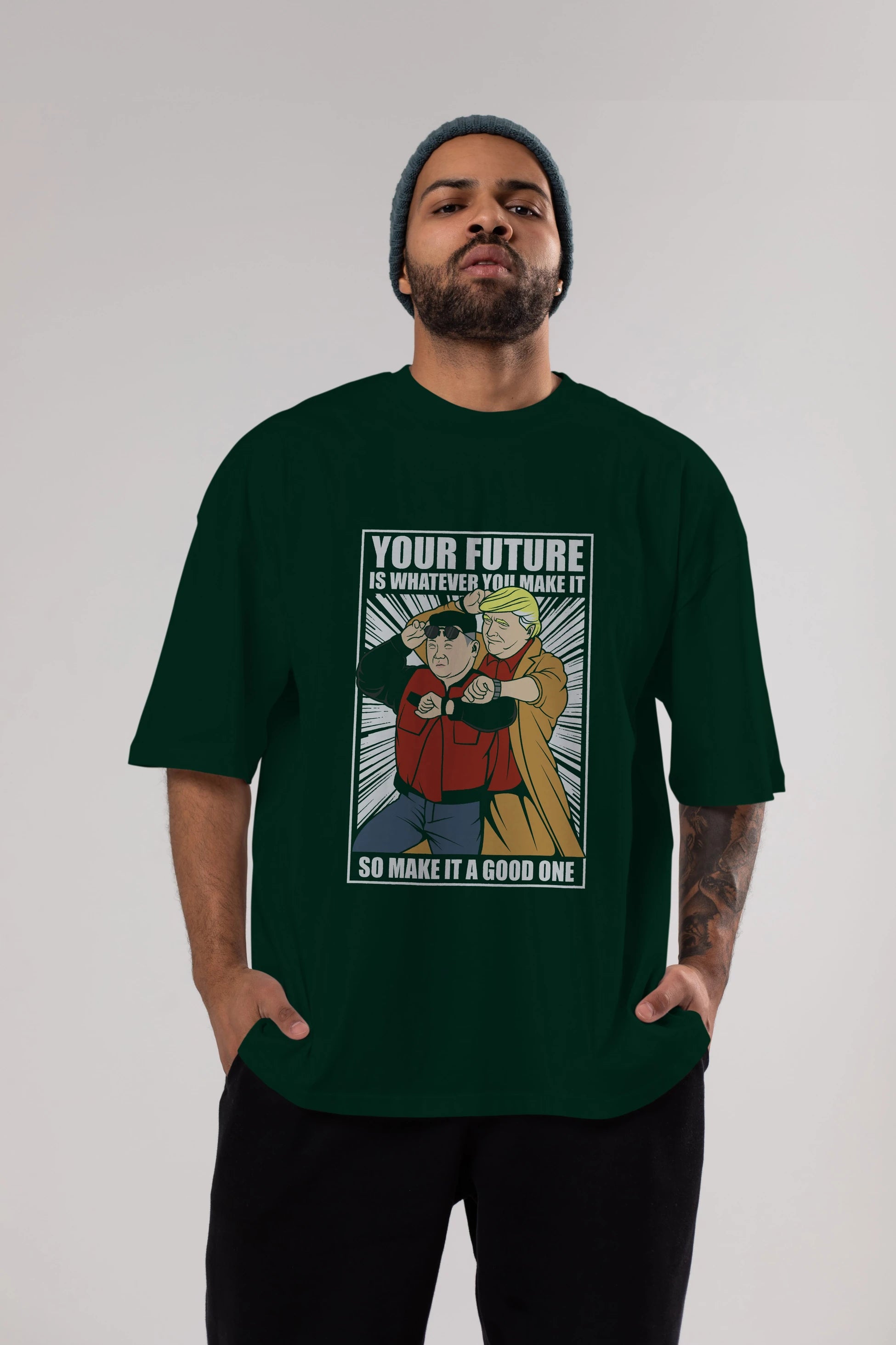 Back To The Future Jong Un Trump Ön Baskılı Oversize t-shirt Erkek Kadın Unisex %100 Pamuk tişort
