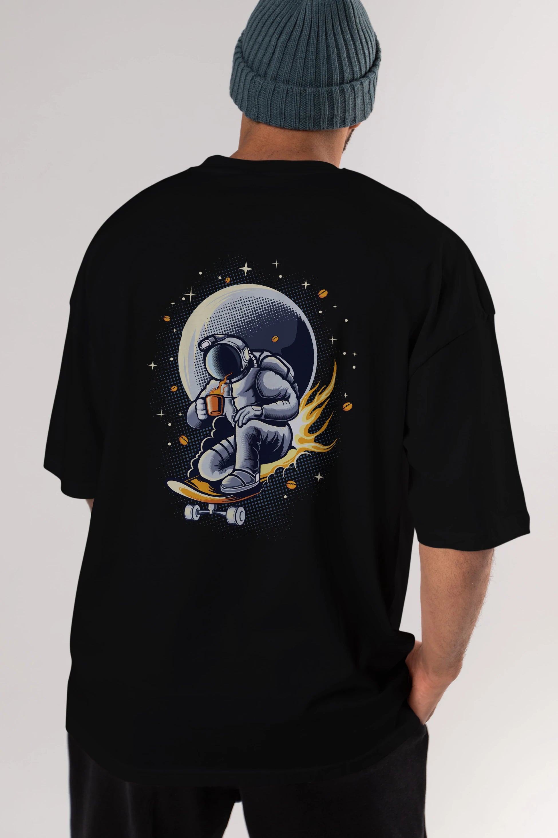Astro Coffee Addict Arka Baskılı Oversize t-shirt Erkek Kadın Unisex
