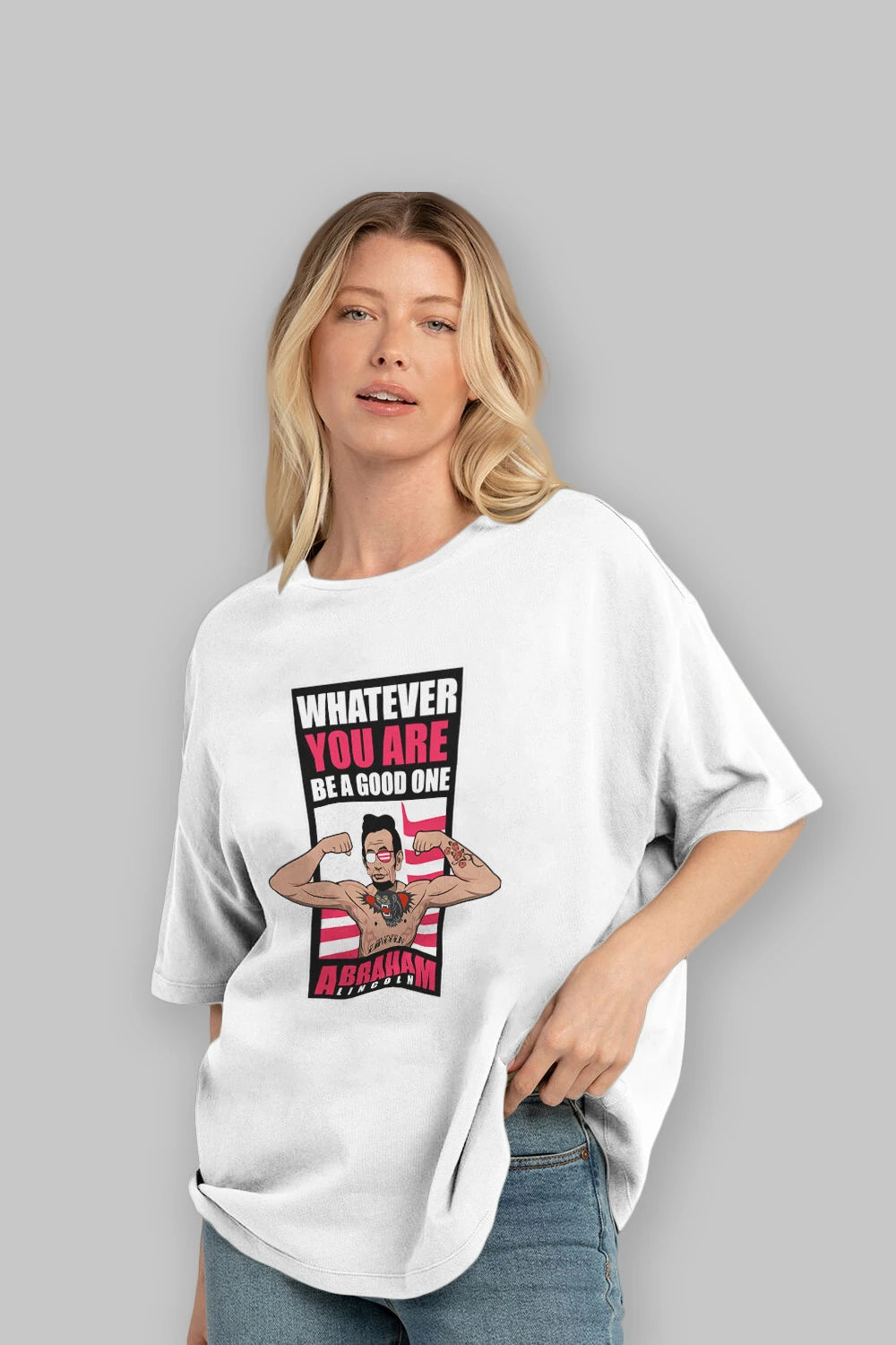 Lincoln Fighter Ön Baskılı Oversize t-shirt Erkek Kadın Unisex %100 Pamuk tişort