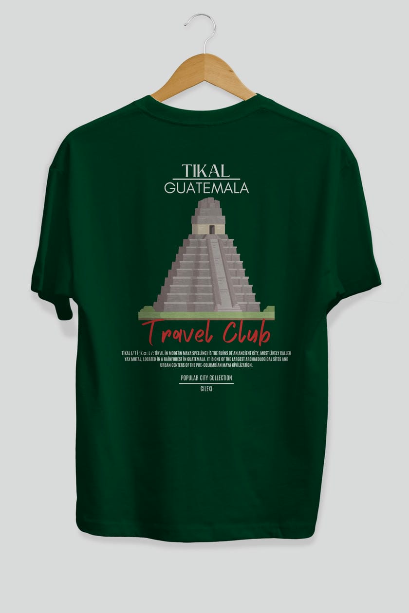Tikal Guatemala Arka Baskılı Oversize t-shirt Erkek Kadın Pamuk Bisiklet Yaka tişort