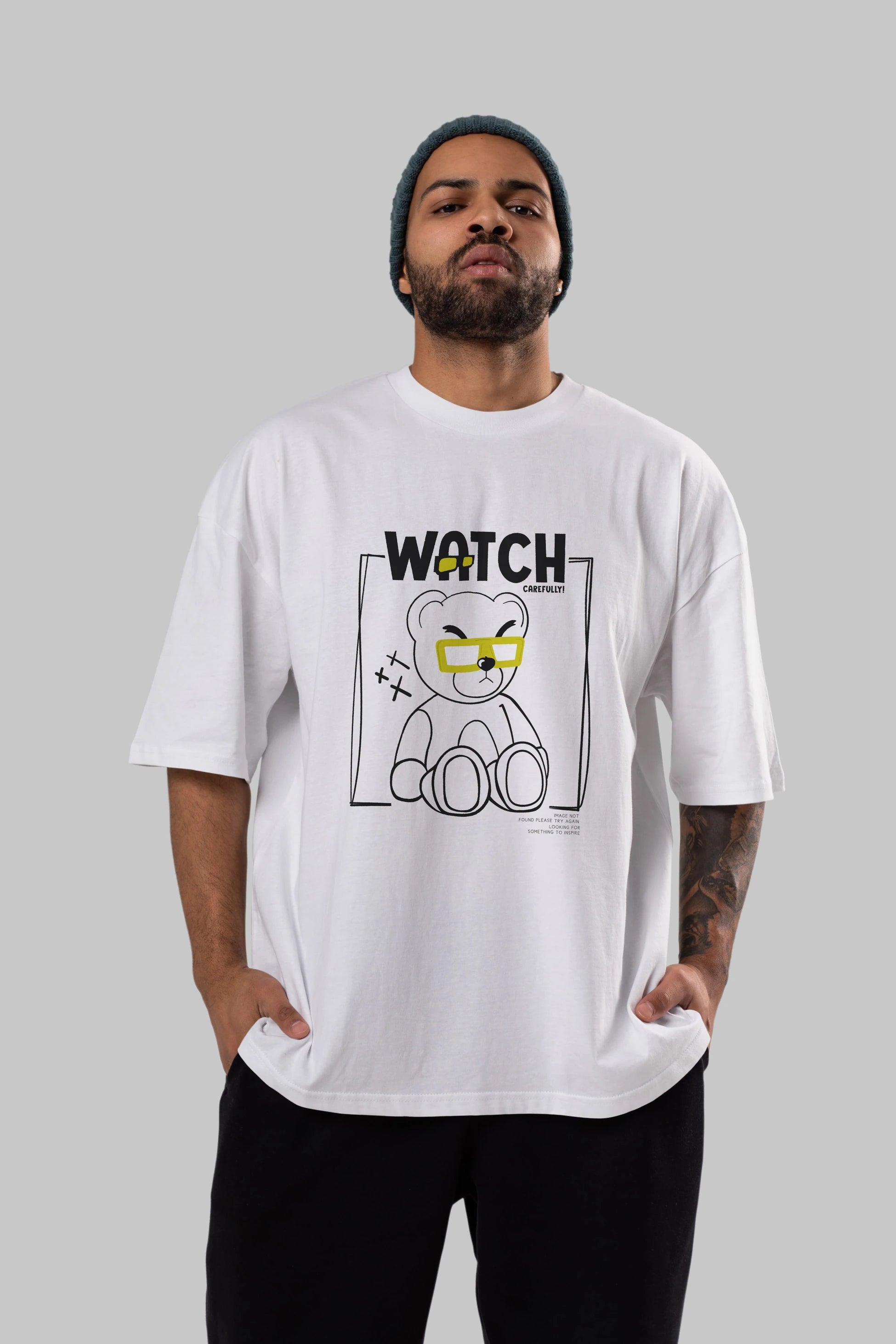 Watch Carefully Bear Ön Baskılı Oversize t-shirt Erkek Kadın Unisex