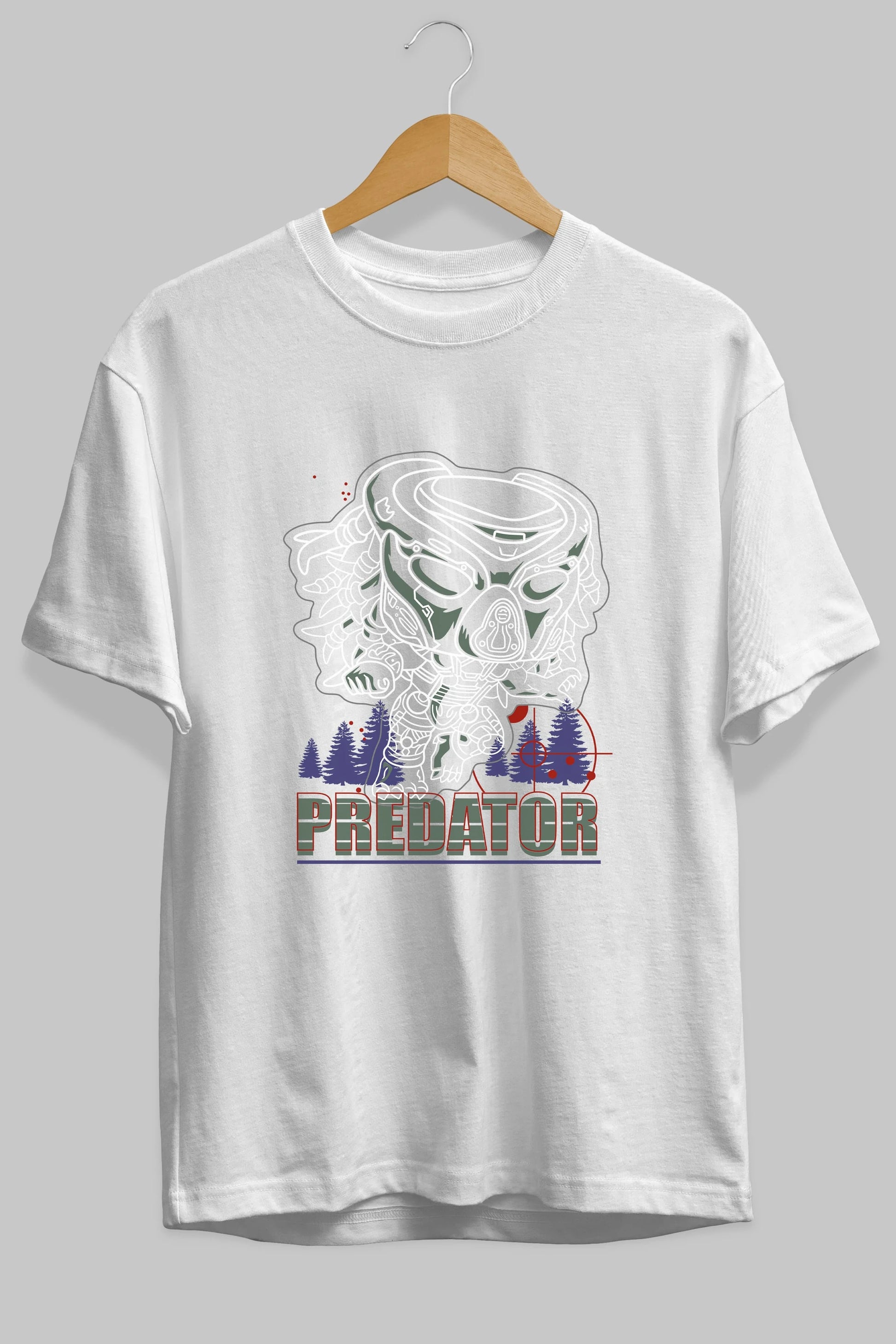Predator Ön Baskılı Oversize t-shirt Erkek Kadın Unisex %100 Pamuk Bisiklet Yaka tişort