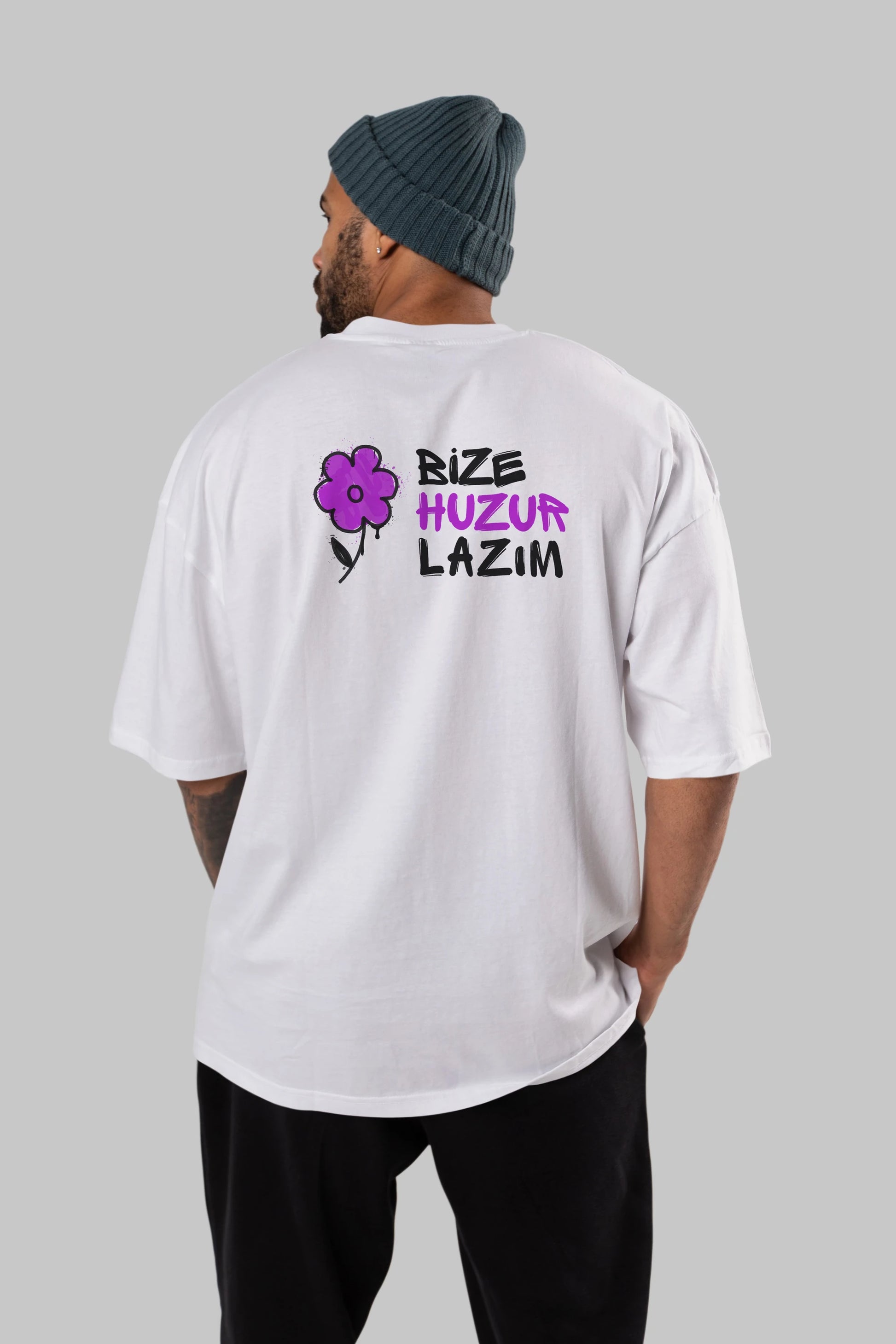 Bize Huzur Lazım Arka Baskılı Oversize t-shirt Erkek Kadın Unisex