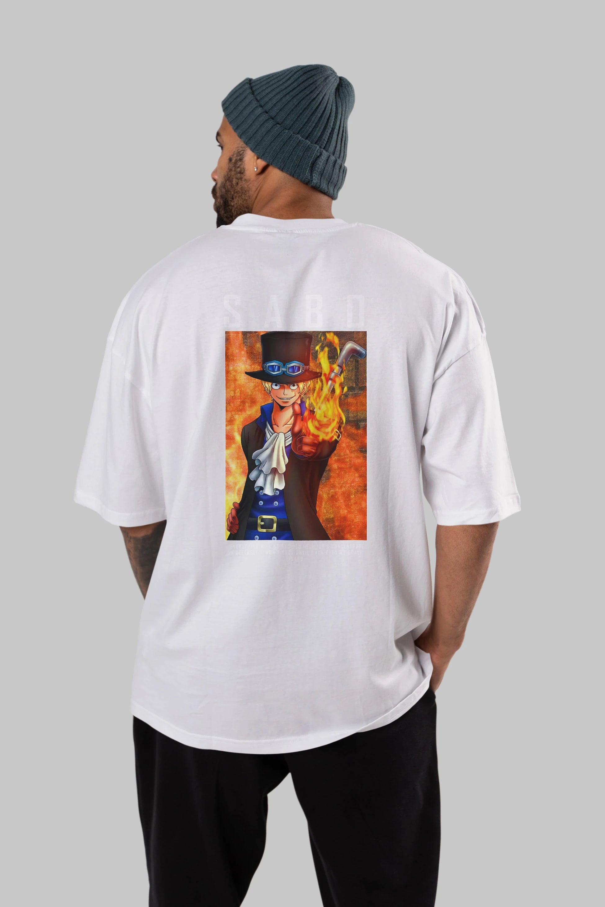 Sabo Anime Arka Baskılı Oversize t-shirt Erkek Kadın Unisex %100 pamuk tişort