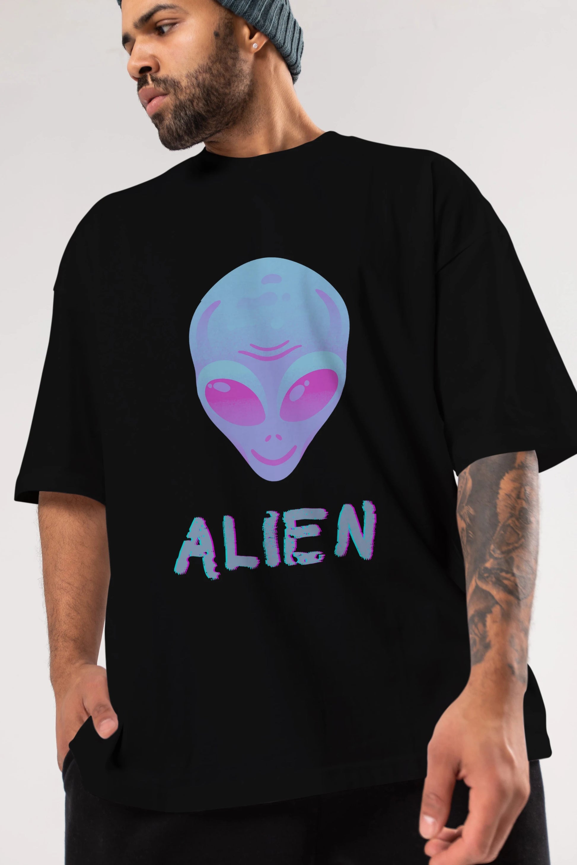 Alien Ön Baskılı Oversize t-shirt Erkek Kadın Unisex