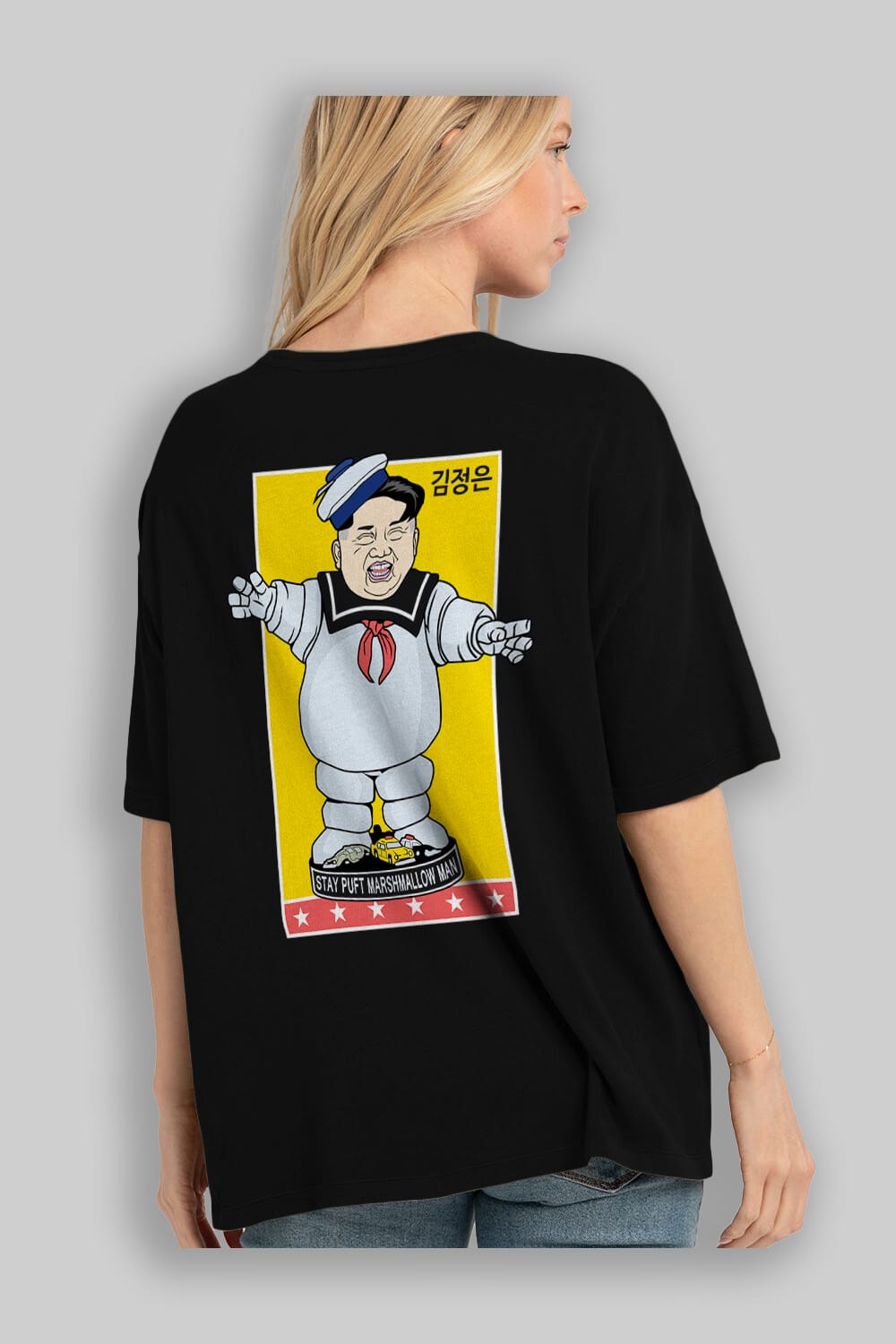 Stay Puft Jong Un Arka Baskılı Oversize t-shirt Erkek Kadın Unisex %100 Pamuk tişort