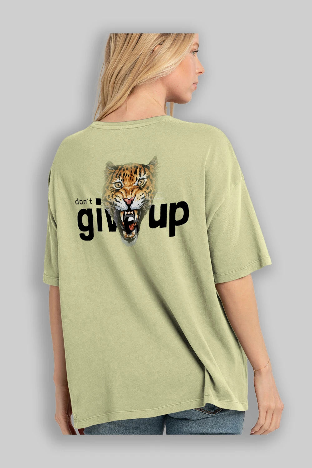 Teddy Bear Dont Give Up Arka Baskılı Oversize t-shirt Erkek Kadın Unisex %100 Pamuk