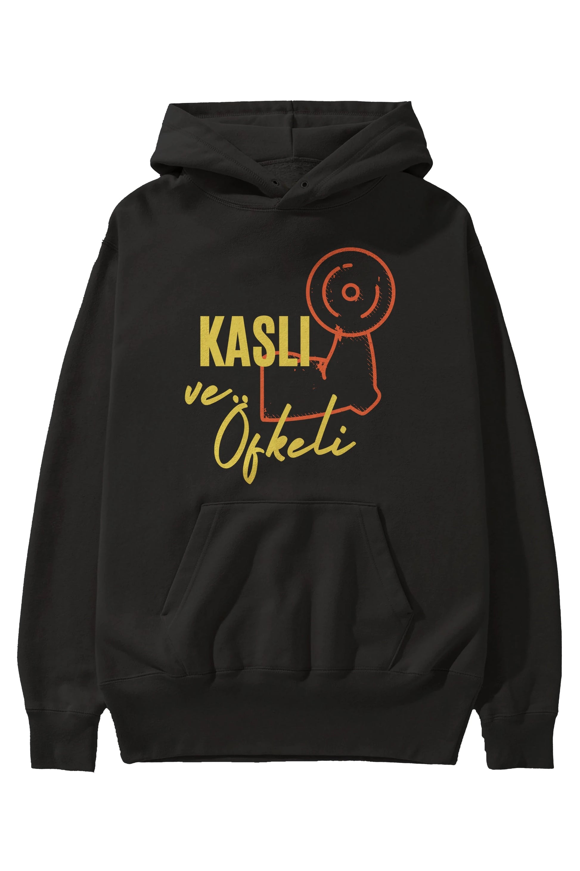 Kaslı ve Öfkeli Yazılı Ön Baskılı Oversize Hoodie Kapüşonlu Sweatshirt Erkek Kadın Unisex