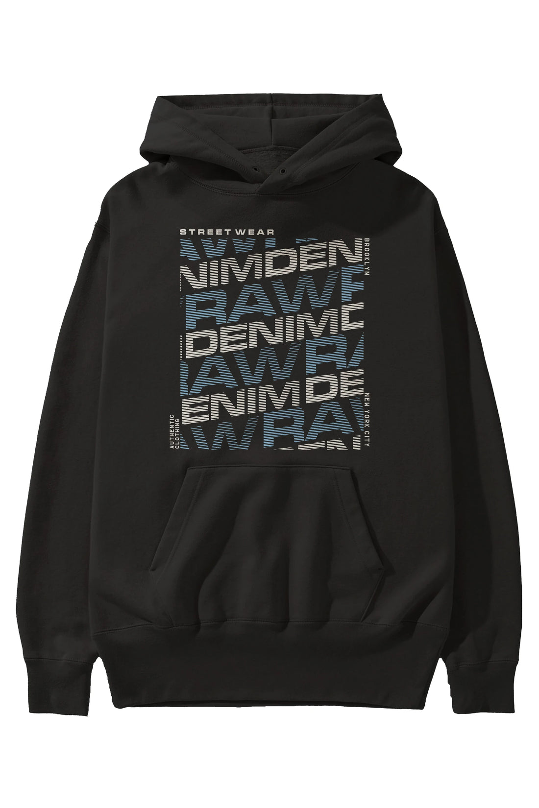 Raw Denim Ön Baskılı Hoodie Oversize Kapüşonlu Sweatshirt Erkek Kadın Unisex