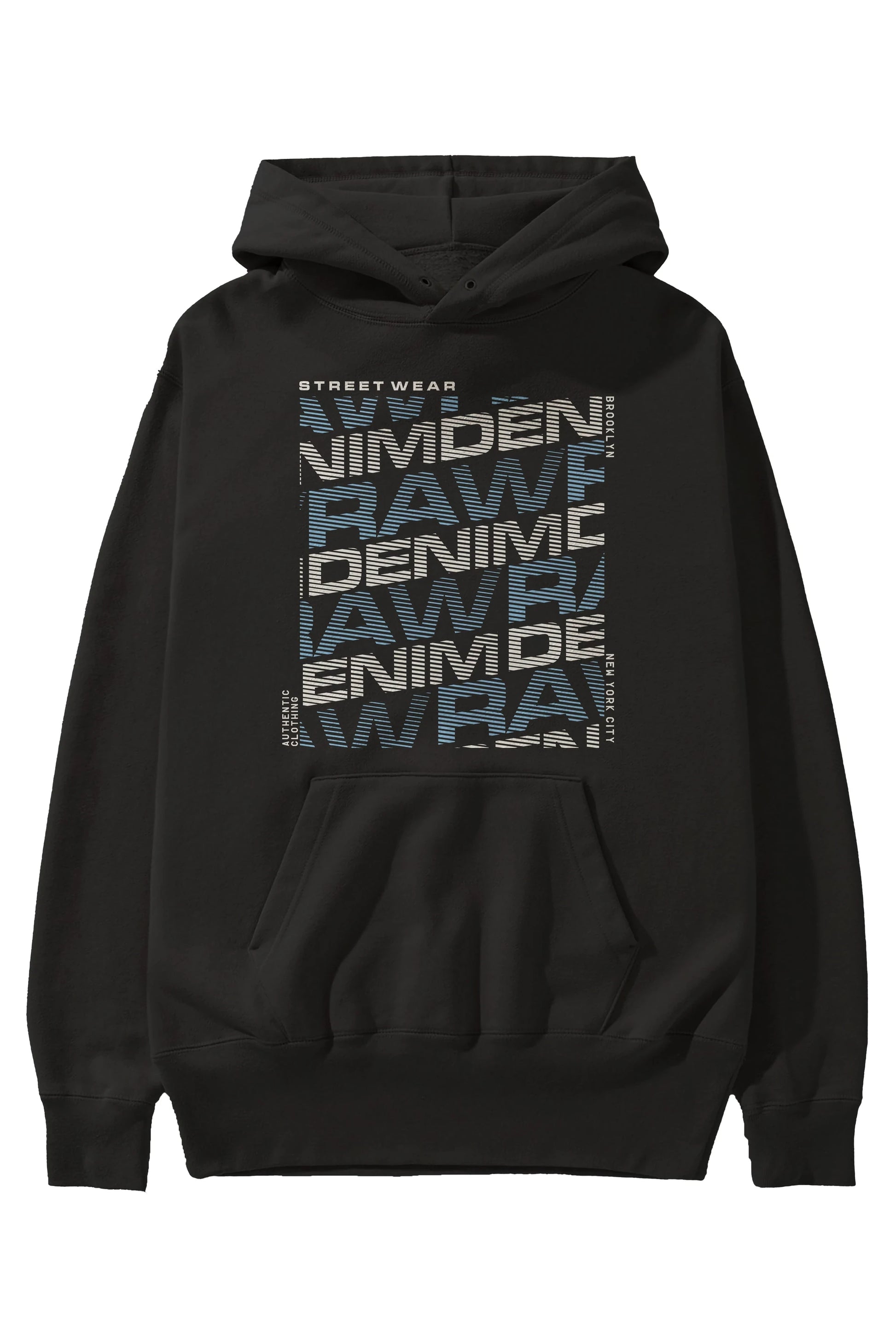 Raw Denim Ön Baskılı Hoodie Oversize Kapüşonlu Sweatshirt Erkek Kadın Unisex
