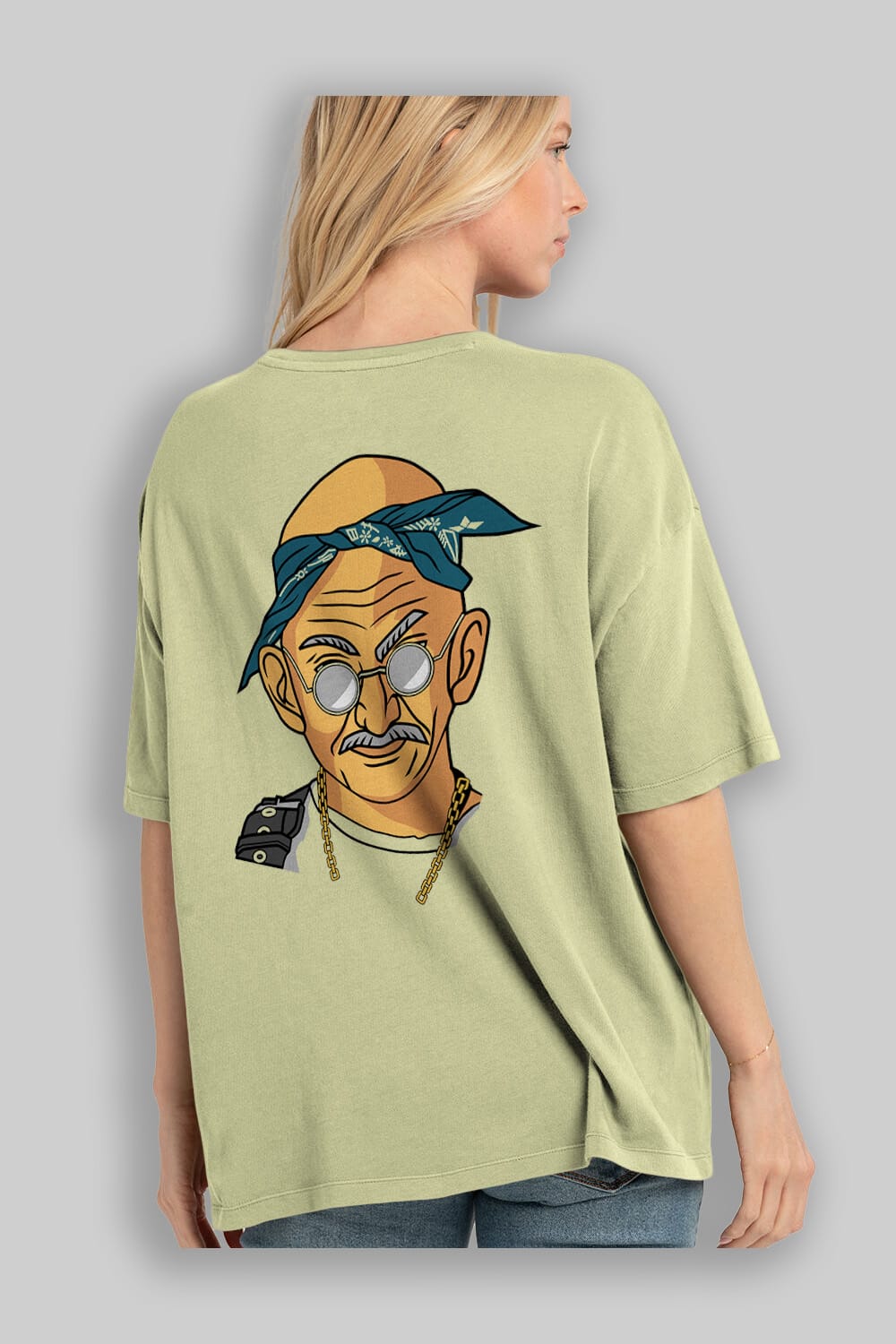Tupac Gandhi Arka Baskılı Oversize t-shirt Erkek Kadın Unisex %100 Pamuk tişort