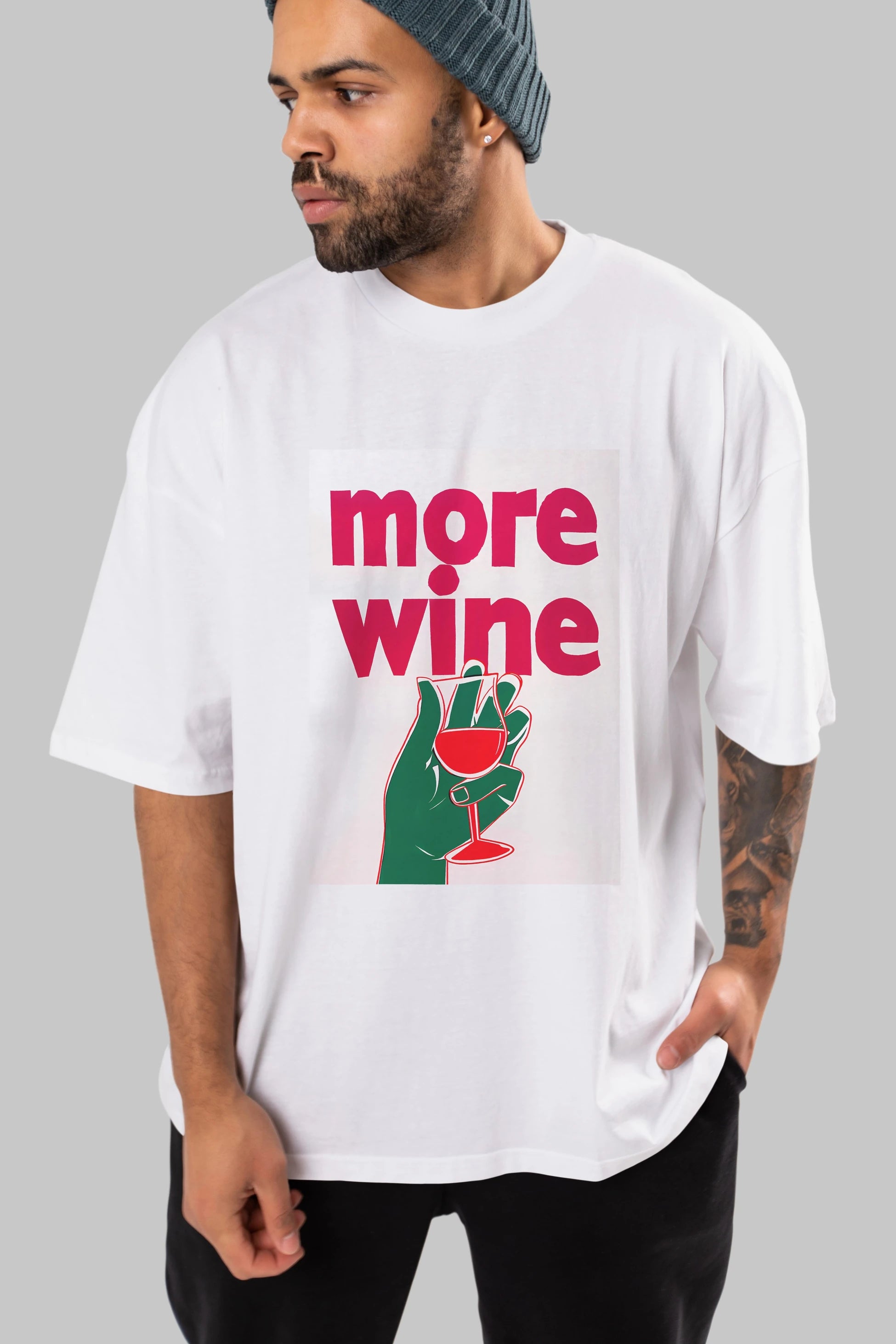 More Wine 3 Ön Baskılı Oversize t-shirt Erkek Kadın Unisex %100 Pamuk Bisiklet Yaka tişort