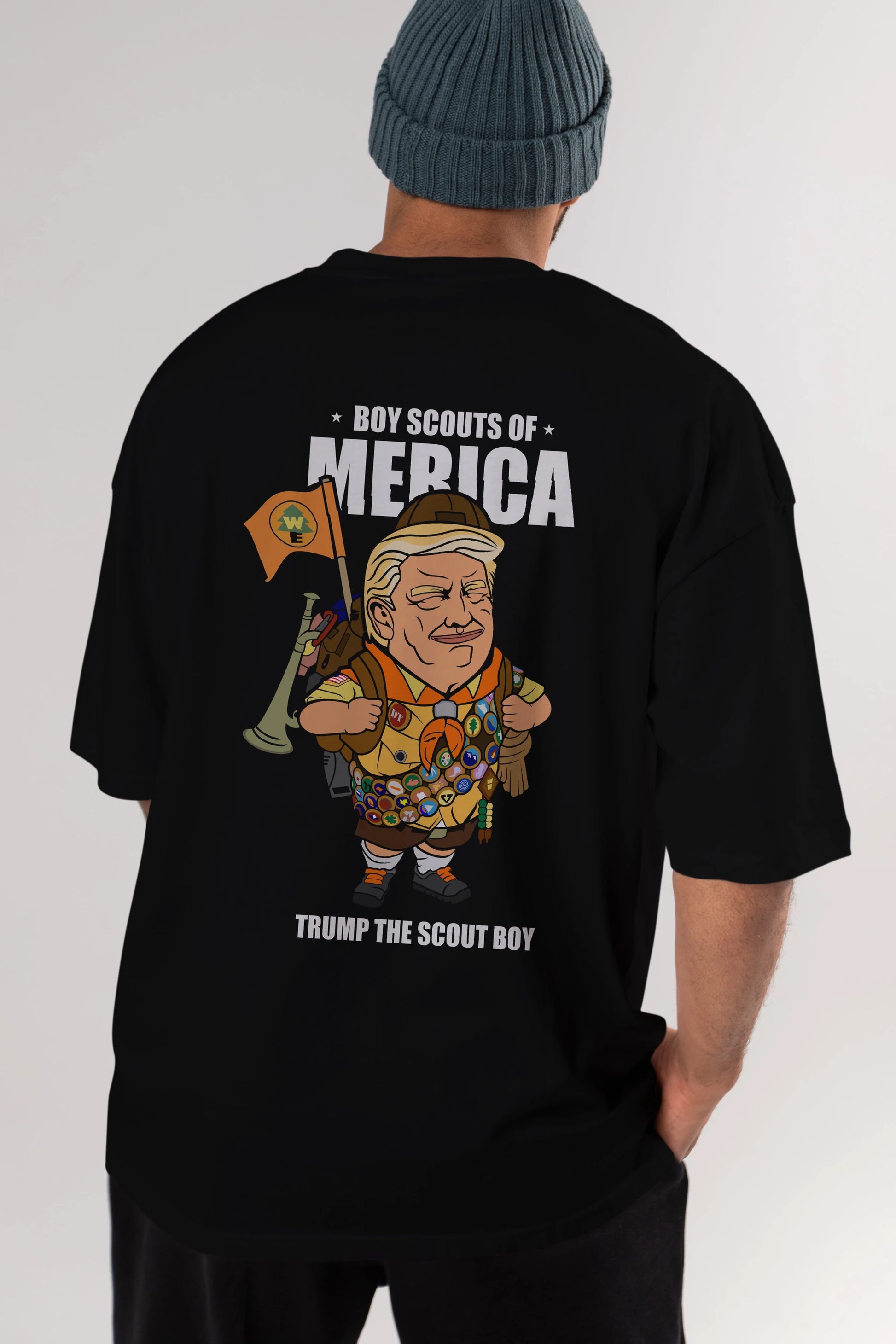 Trump Scout Boy Arka Baskılı Oversize t-shirt Erkek Kadın Unisex %100 Pamuk tişort