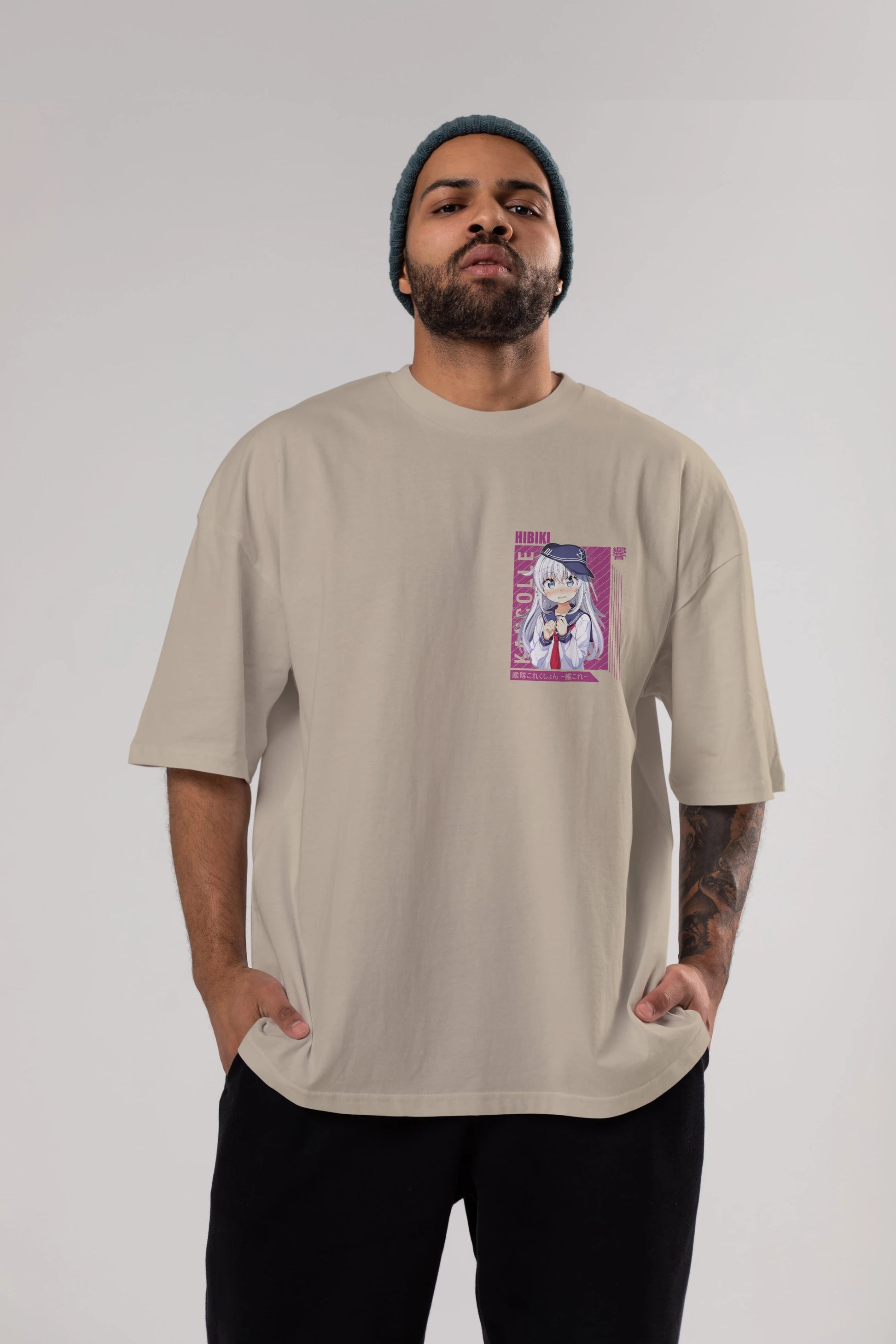 Hibiki 4 Ön Sol Baskılı Oversize t-shirt Erkek Kadın Unisex %100 Pamuk Bisiklet Yaka tişort