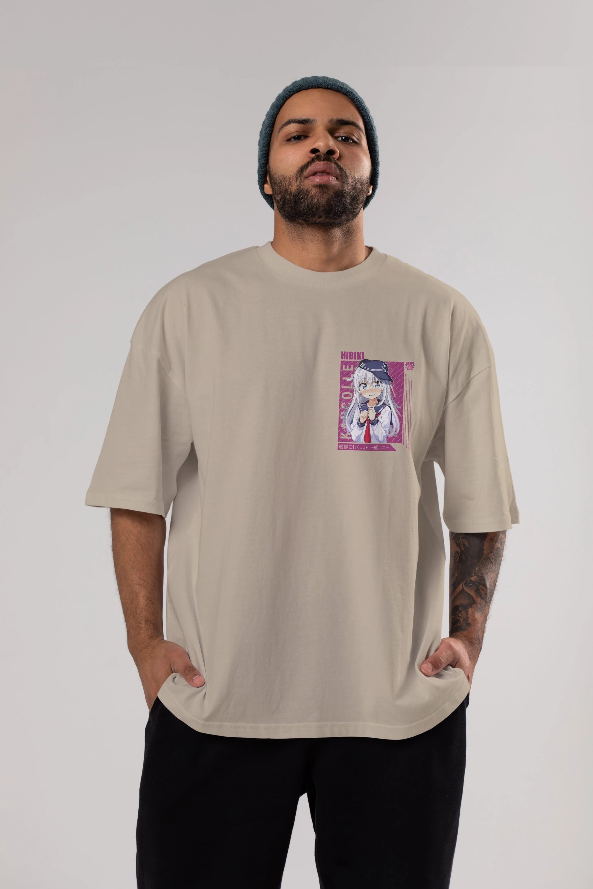 Hibiki 4 Ön Sol Baskılı Oversize t-shirt Erkek Kadın Unisex %100 Pamuk Bisiklet Yaka tişort