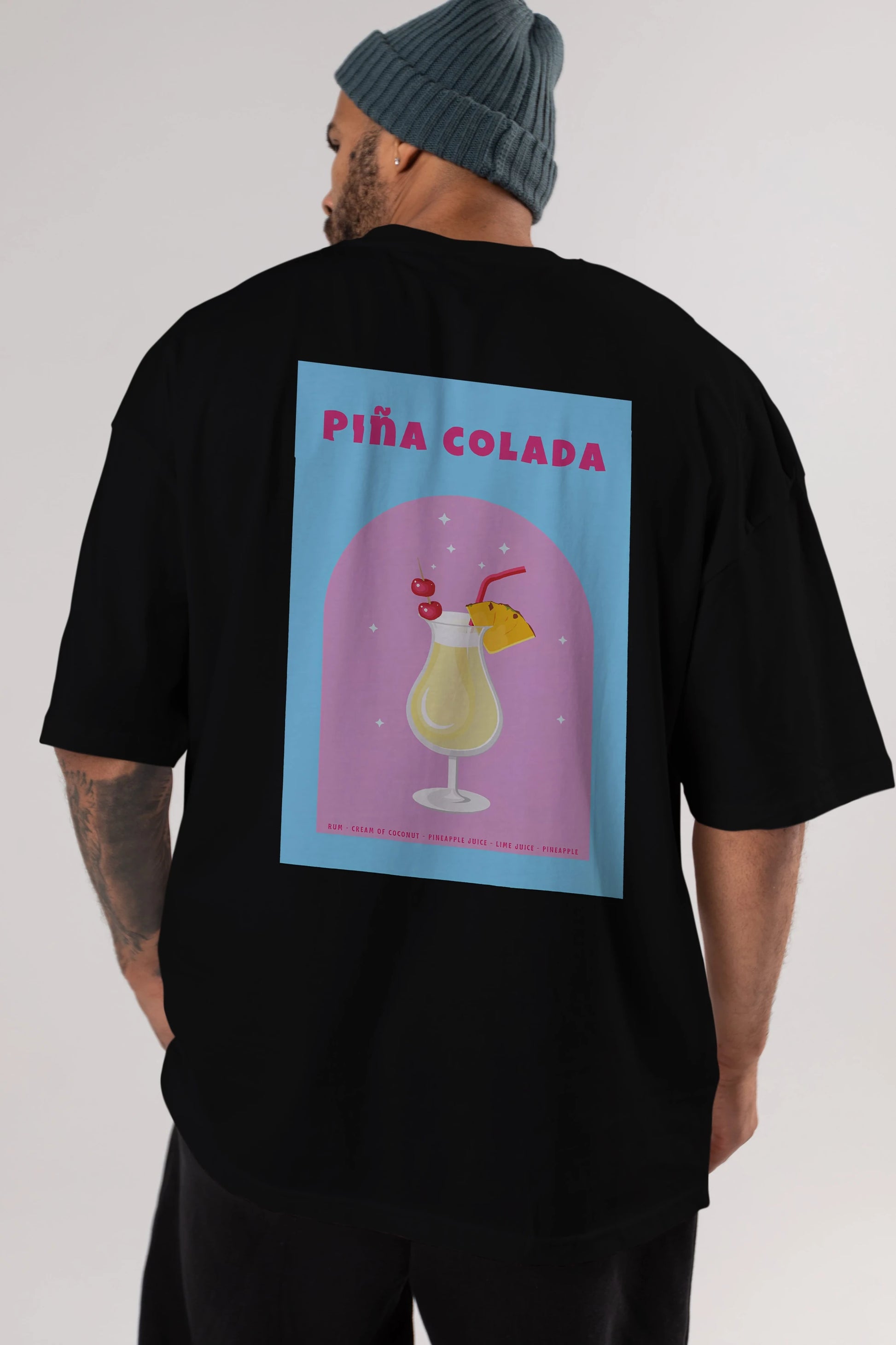 Pina Colada 2 Arka Baskılı Oversize t-shirt Erkek Kadın Unisex %100 Pamuk Bisiklet Yaka tişort