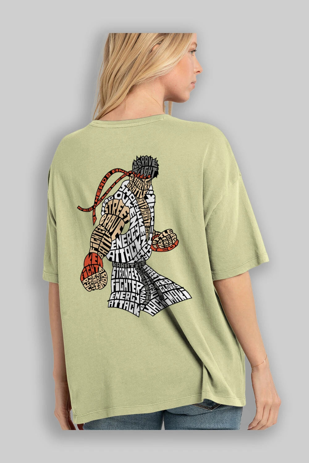 Hadouken Arka Baskılı Oversize t-shirt %100 pamuk Erkek Kadın Unisex