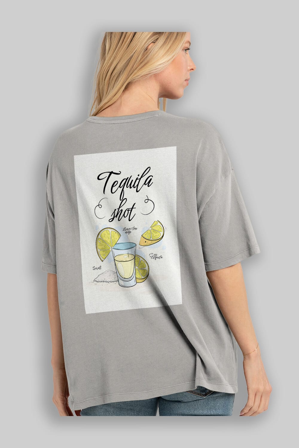 Tequila Shot Arka Baskılı Oversize t-shirt Erkek Kadın Unisex %100 Pamuk Bisiklet Yaka tişort