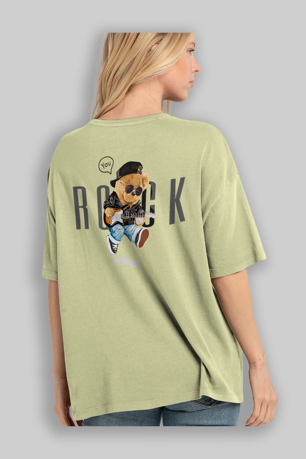 Teddy Bear Rock Arka Baskılı Oversize t-shirt Erkek Kadın Unisex %100 Pamuk