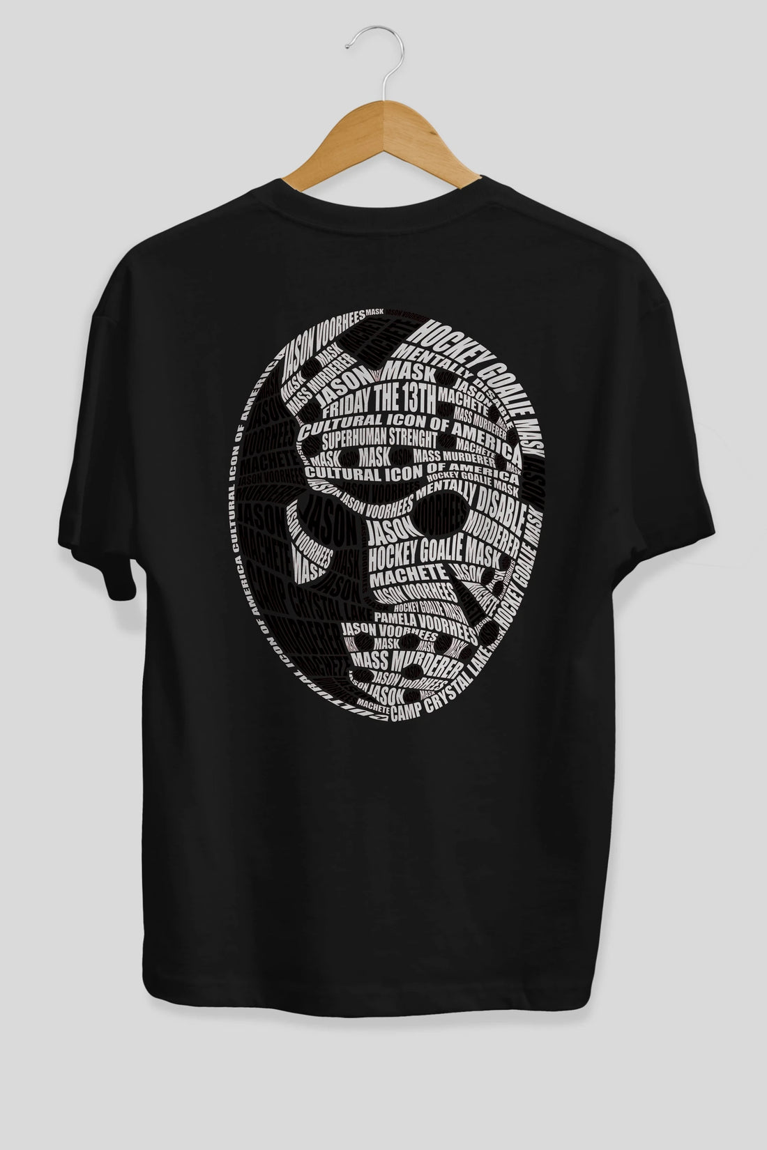 Jason Voorhees Calligram Arka Baskılı Oversize t-shirt %100 pamuk Erkek Kadın Unisex