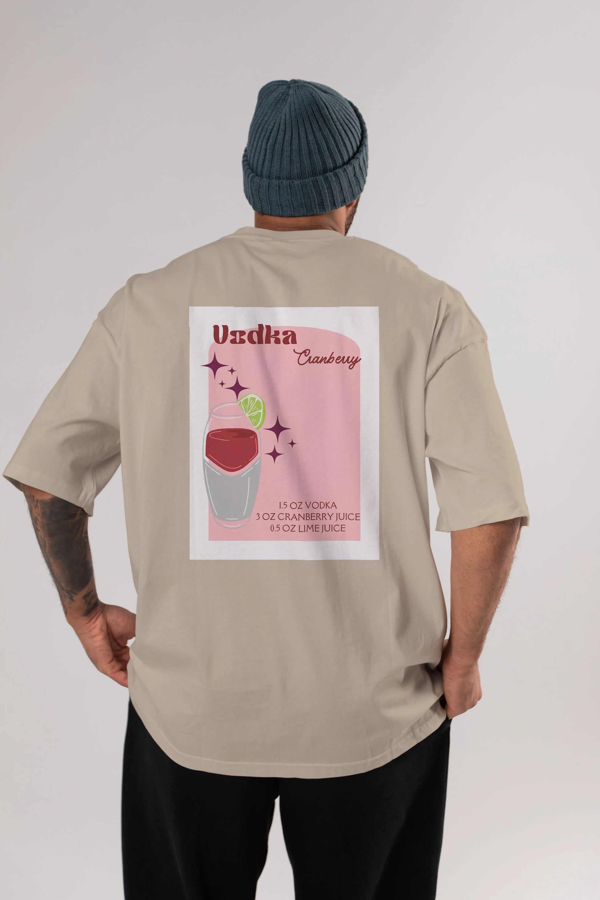 Vodka Cranberry 2 Arka Baskılı Oversize t-shirt Erkek Kadın Unisex %100 Pamuk Bisiklet Yaka tişort