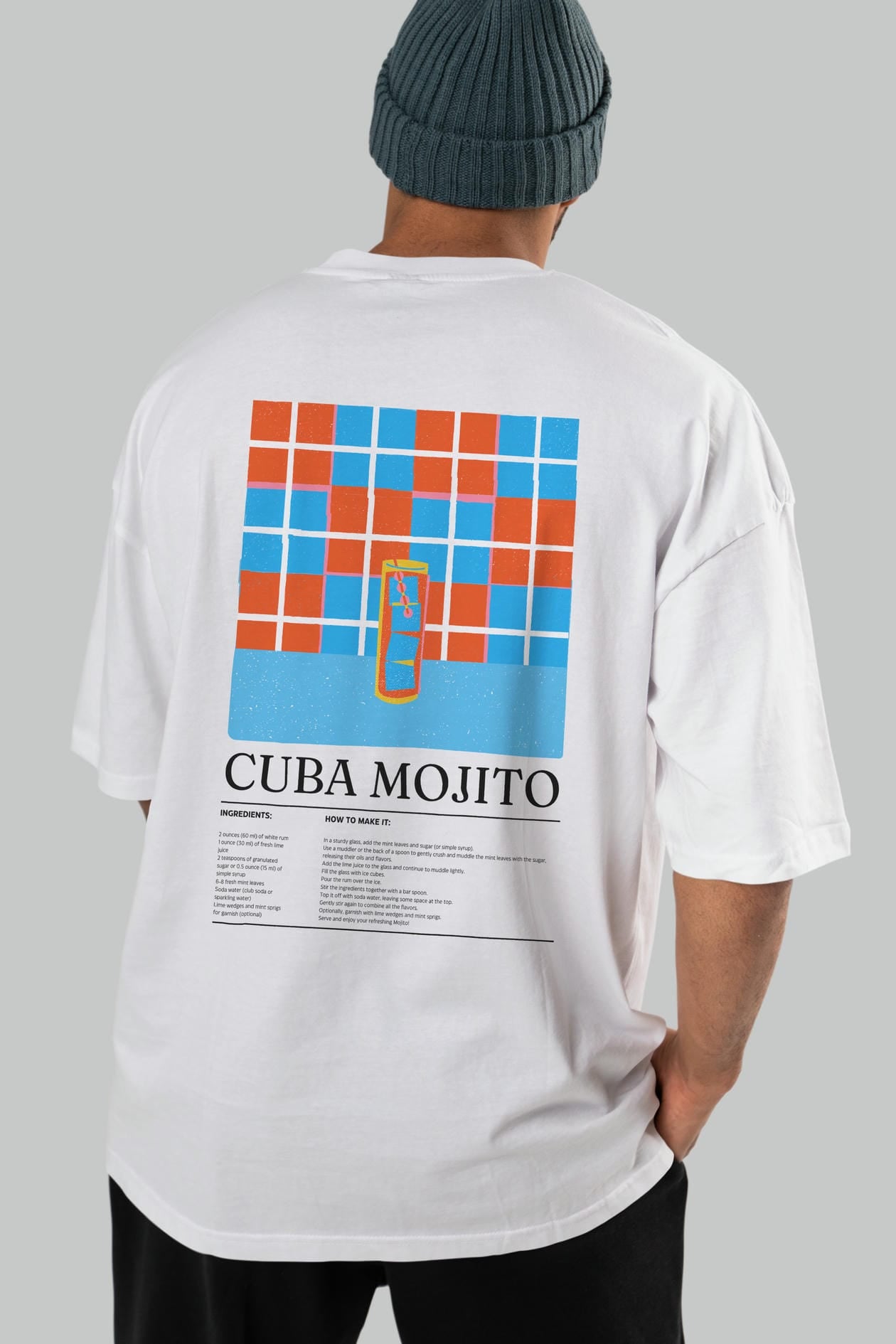 Cuba Mojıto Kokteyl Serisi Arka Baskılı Oversize t-shirt Erkek Kadın %100 Pamuk Bisiklet Yaka tişort