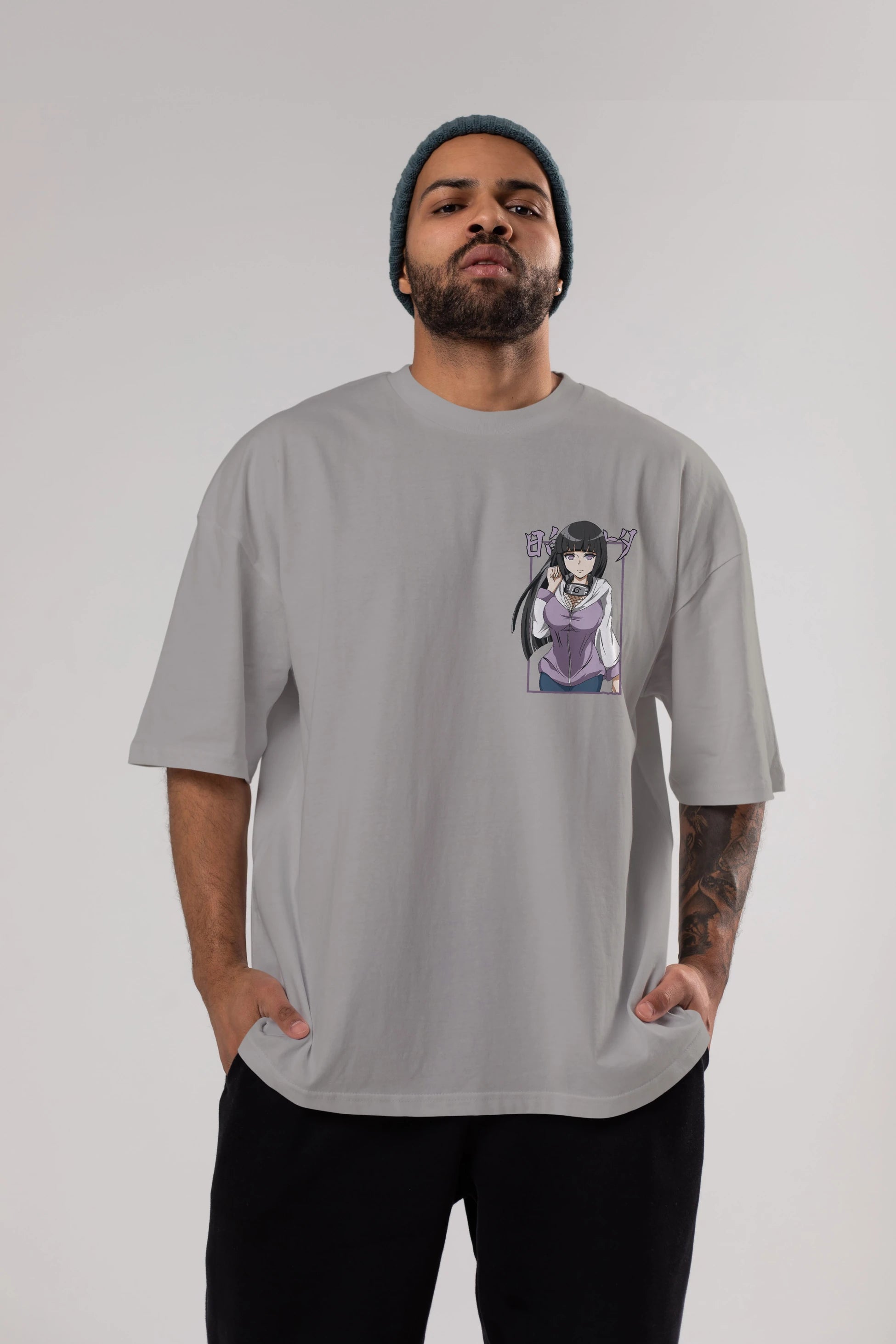 Hinata NARUTO Ön Sol Baskılı Oversize t-shirt Erkek Kadın Unisex %100 Pamuk Bisiklet Yaka tişort