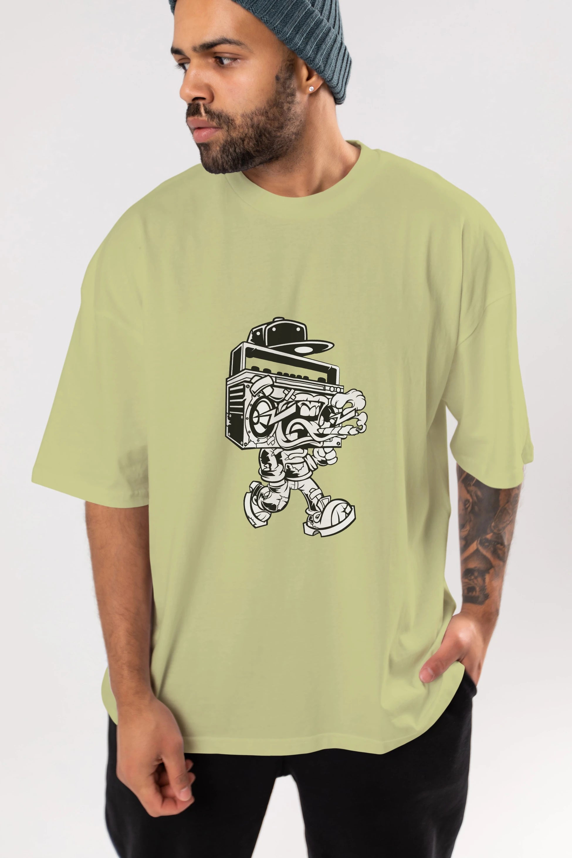 Boombox Ön Baskılı Oversize t-shirt Erkek Kadın Unisex %100 Pamuk tişort