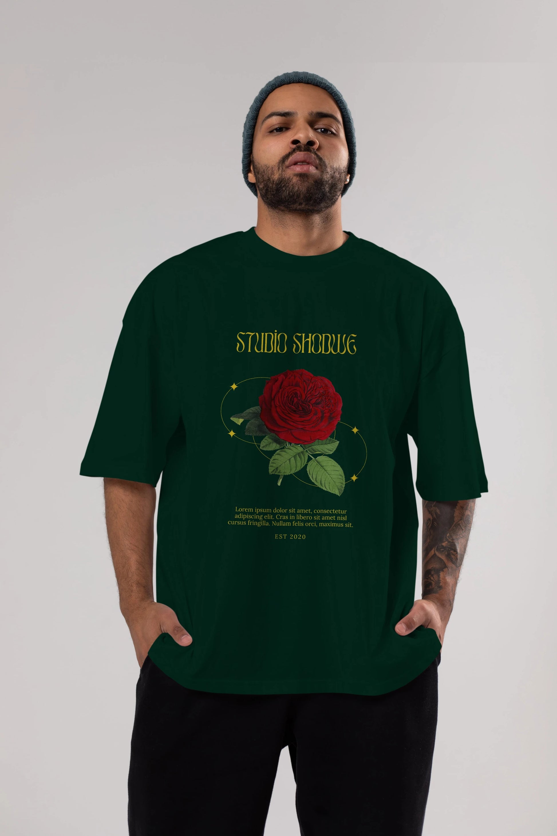 Studio Shodwe Rose Ön Baskılı Oversize t-shirt Erkek Kadın Unisex