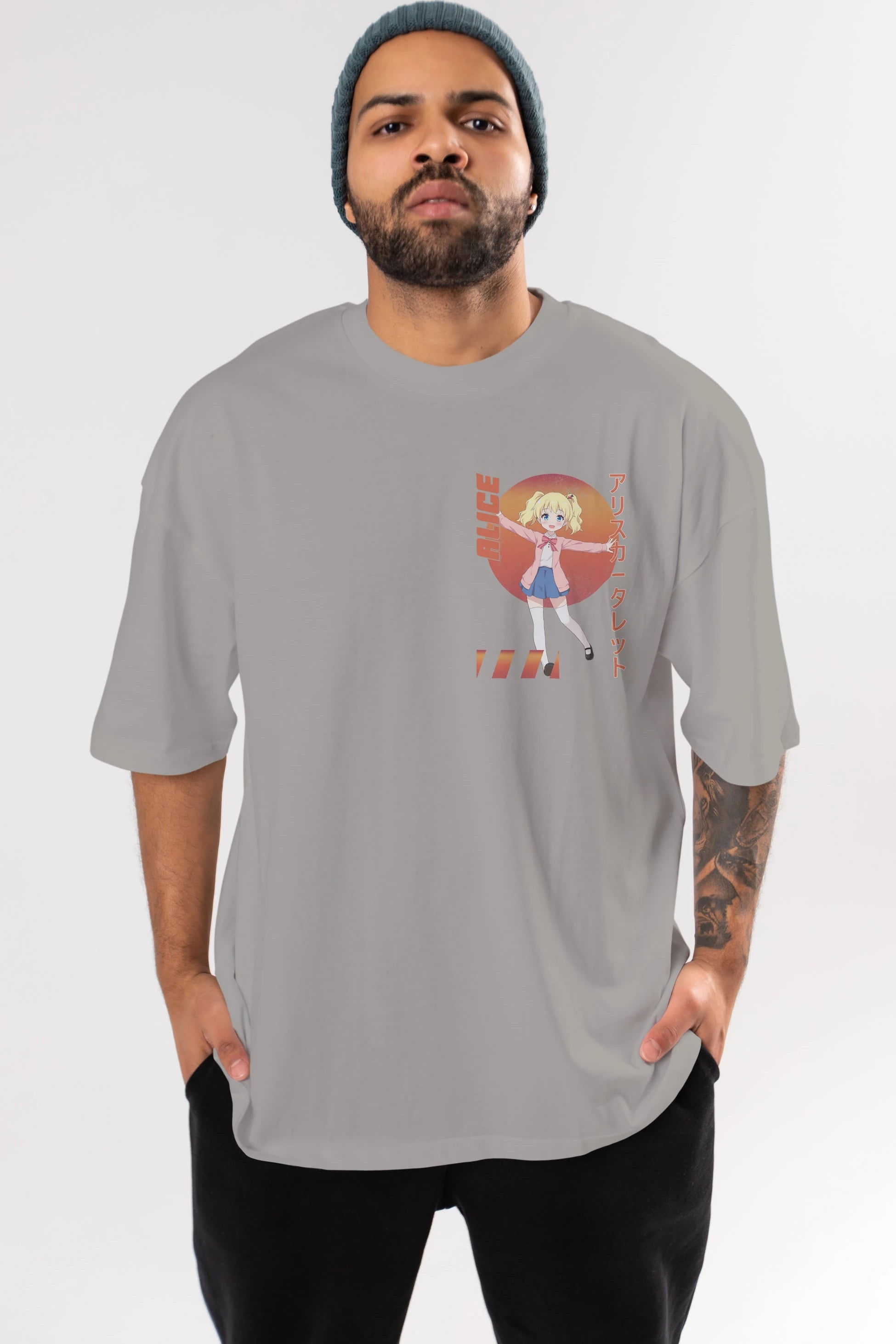 Alice Cartelet 15 Ön Sol Baskılı Oversize t-shirt Erkek Kadın Unisex %100 Pamuk Bisiklet Yaka tişort