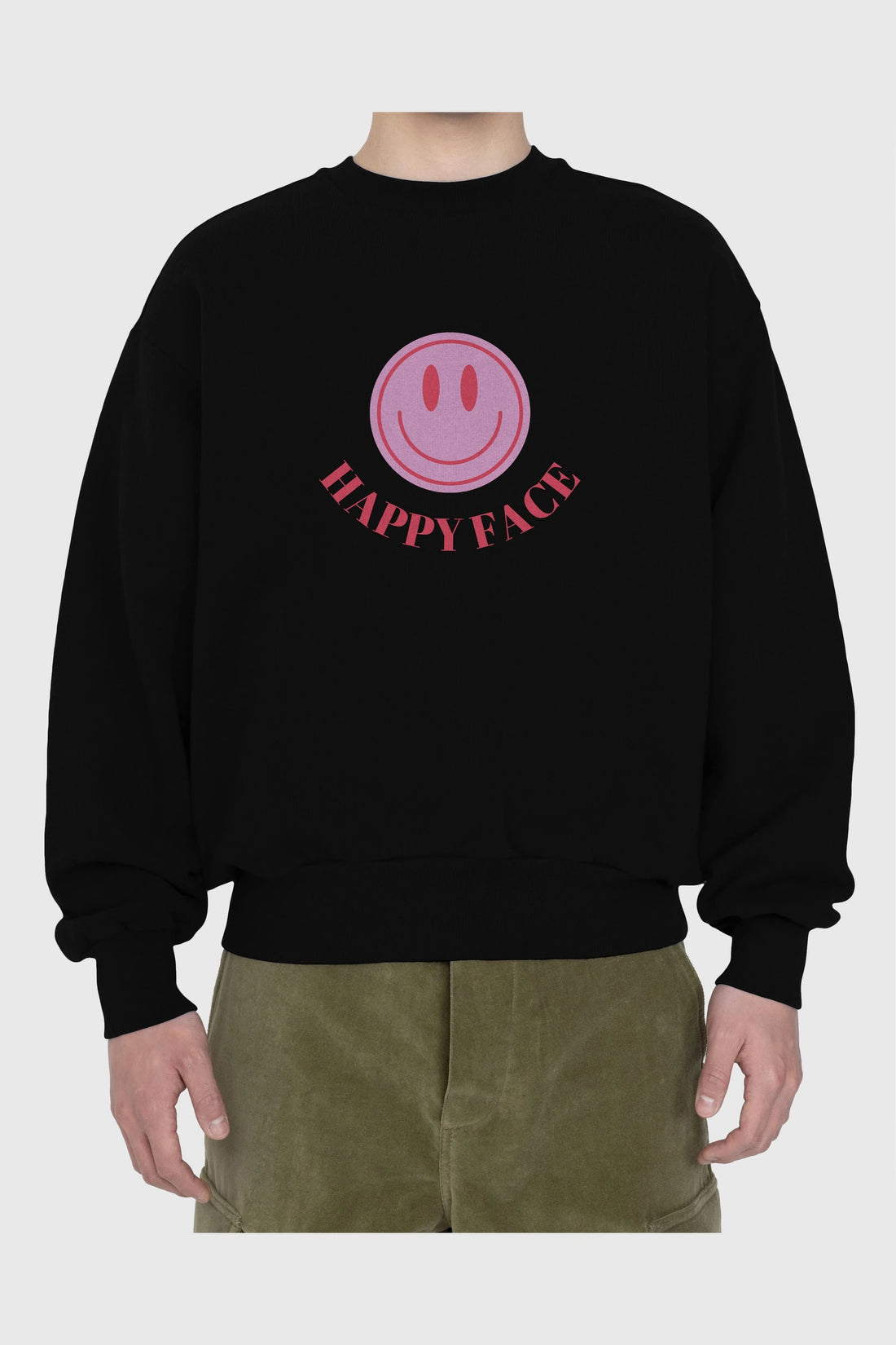 Happy Face Yazılı Ön Baskılı Oversize Sweatshirt Erkek Kadın Unisex