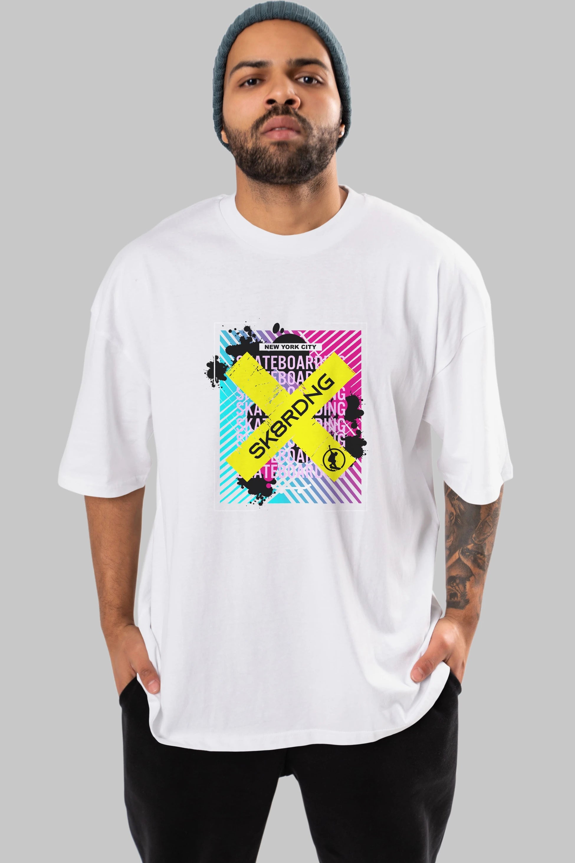 Skatebording Ön Baskılı Oversize t-shirt Erkek Kadın Unisex