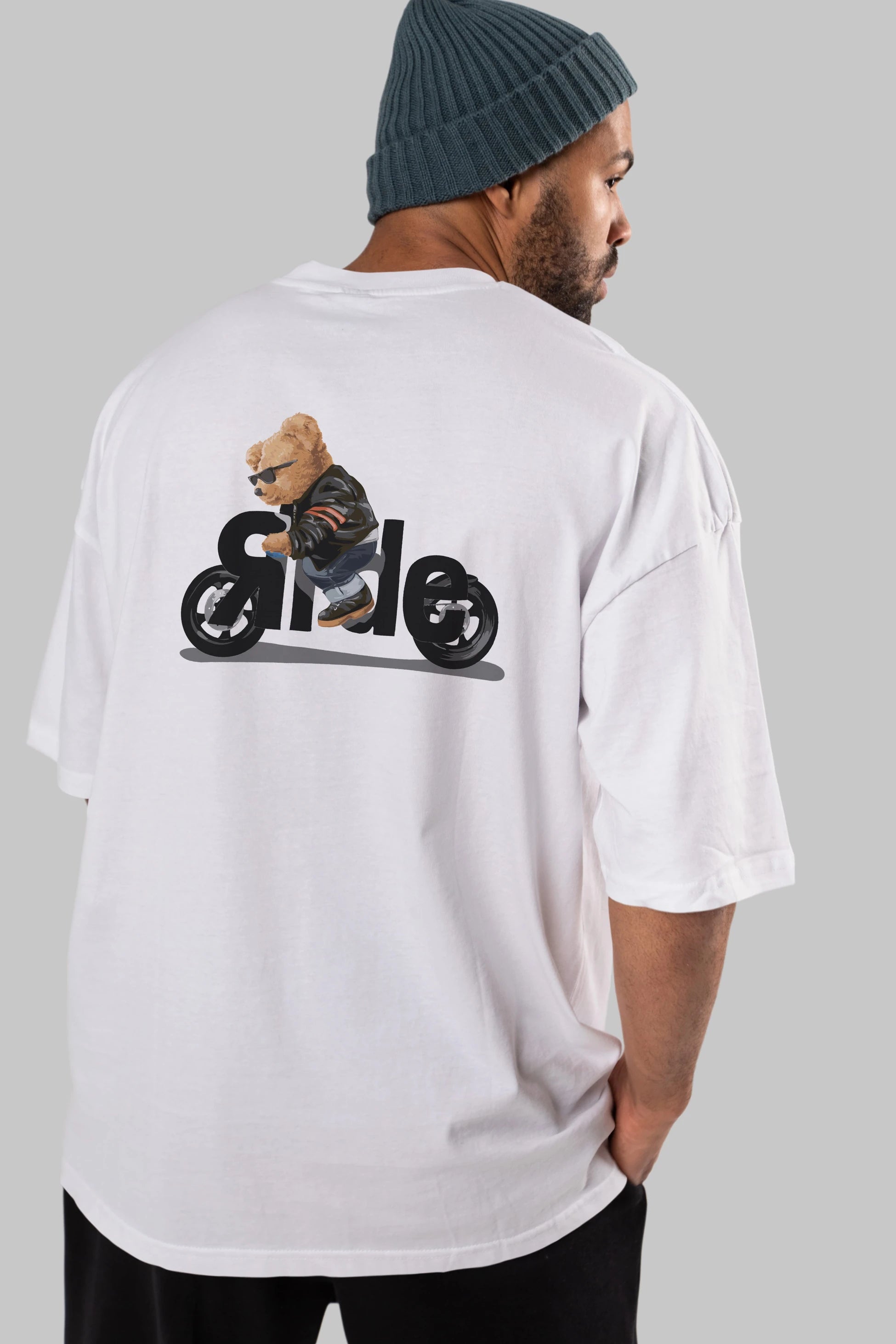 Teddy Bear Ride Arka Baskılı Oversize t-shirt Erkek Kadın Unisex %100 Pamuk