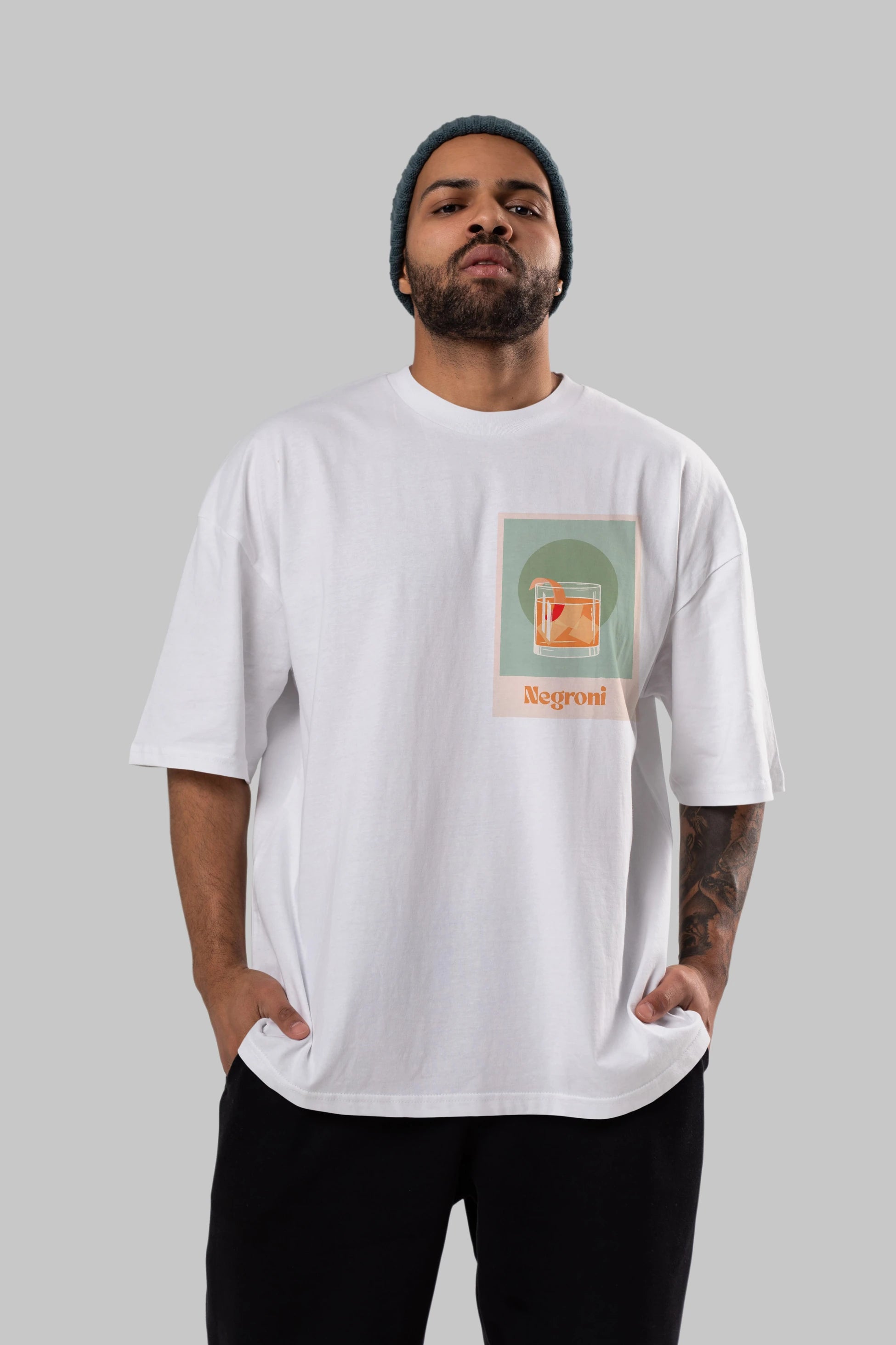Negroni 5 Ön Sol Baskılı Oversize t-shirt Erkek Kadın Unisex %100 Pamuk Bisiklet Yaka tişort