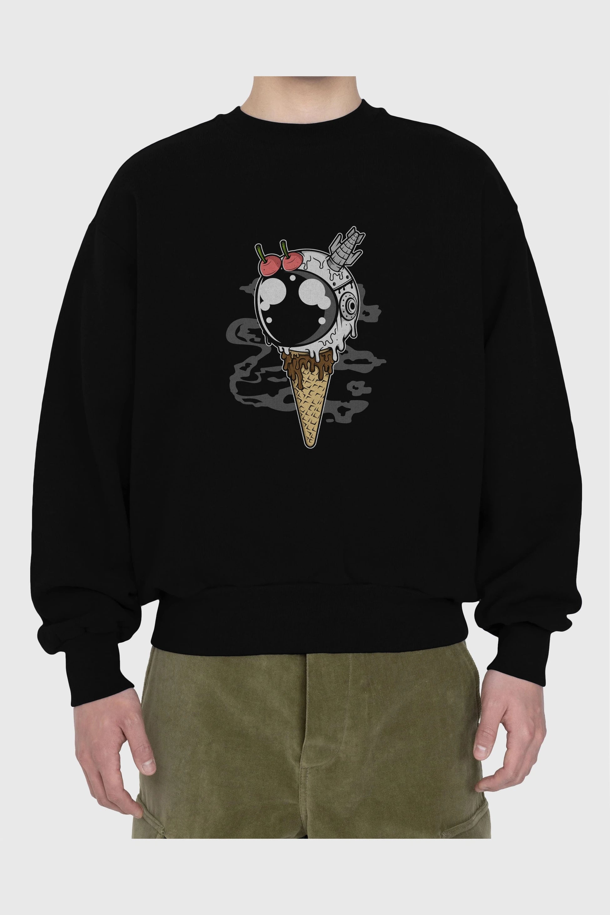 Astronaut Ice Cream Ön Baskılı Oversize Sweatshirt Erkek Kadın Unisex