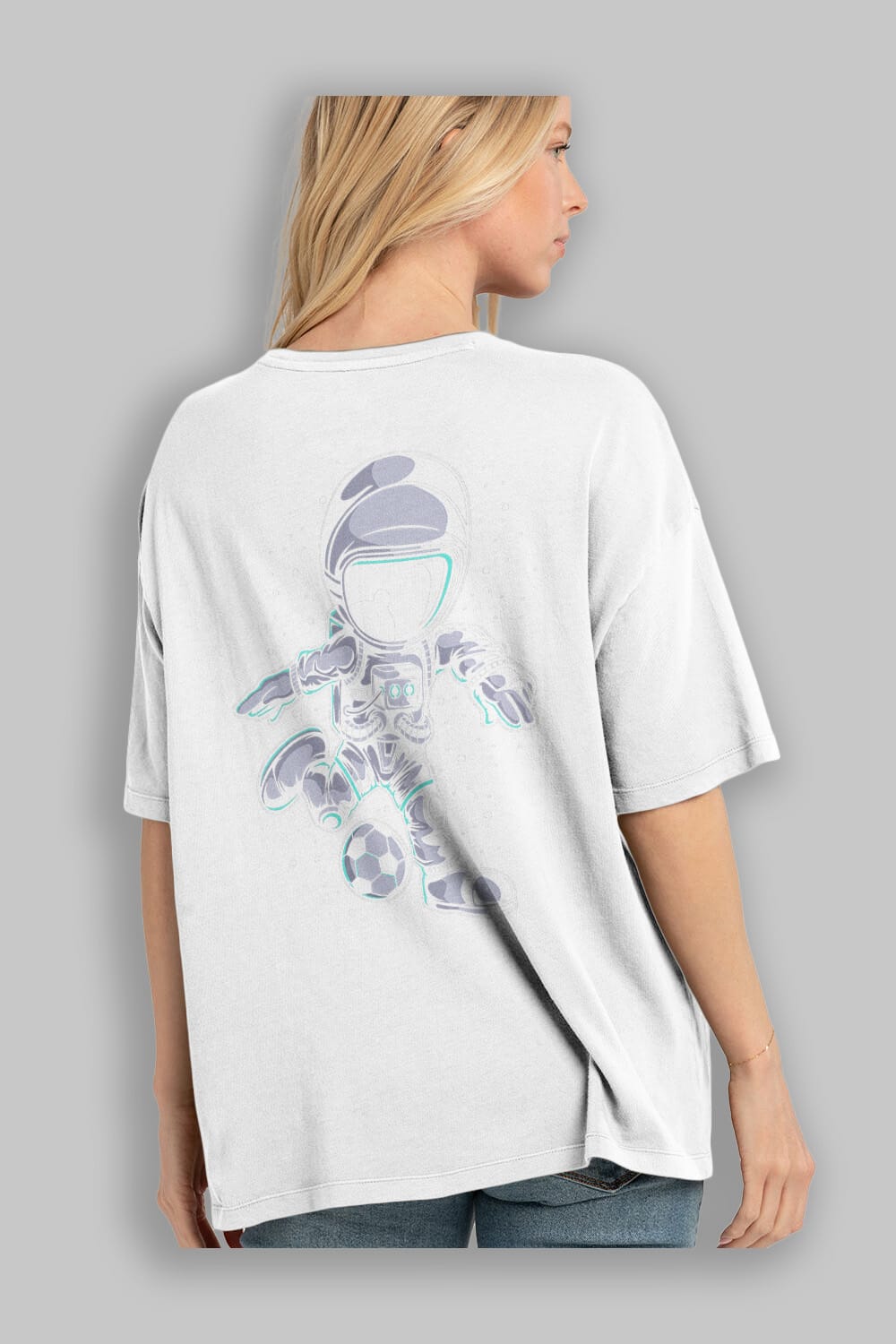 Astronaut Soccer (2) Arka Baskılı Oversize t-shirt Erkek Kadın Unisex