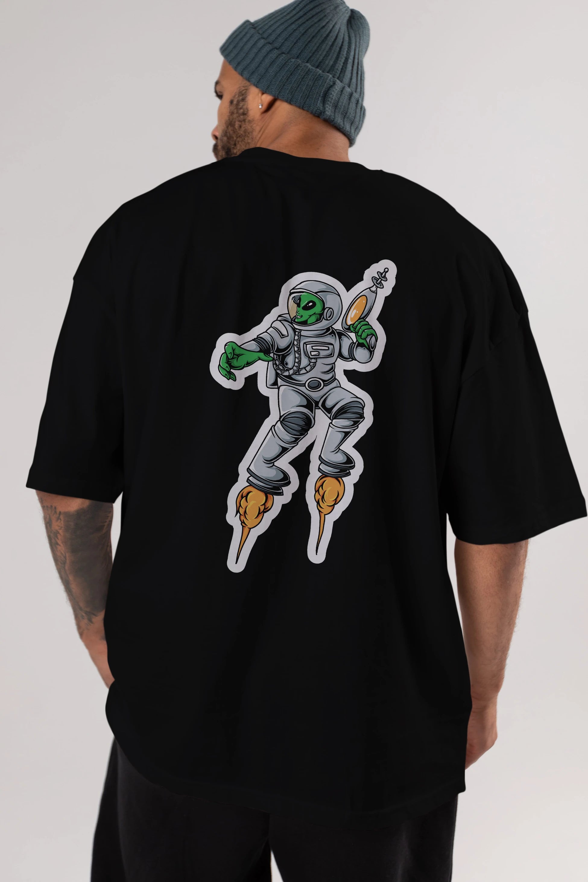 Alien Wars Sticker Arka Baskılı Oversize t-shirt Erkek Kadın Unisex