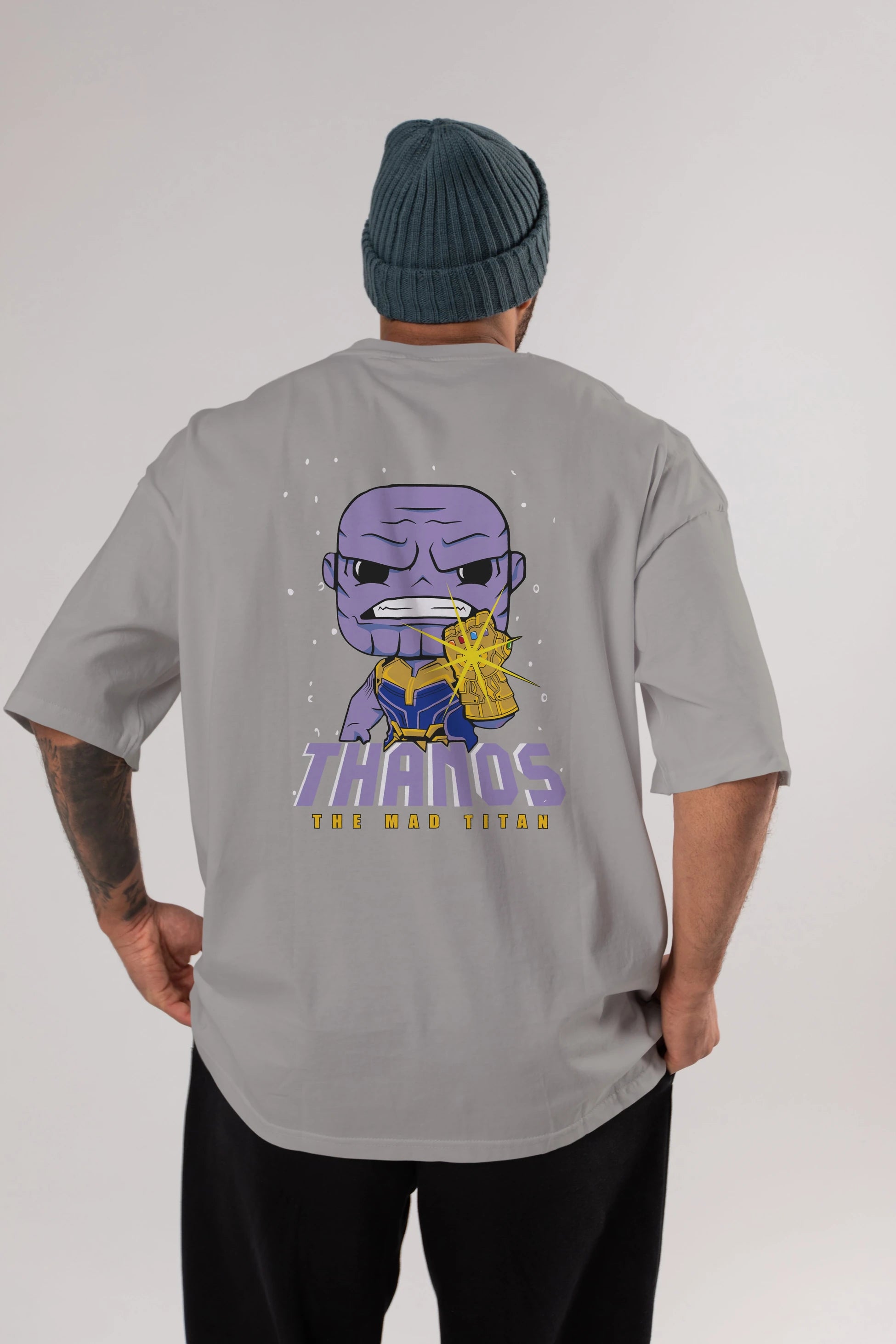 Thanos (1) Arka Baskılı Oversize t-shirt Erkek Kadın Unisex %100 Pamuk Bisiklet Yaka tişort