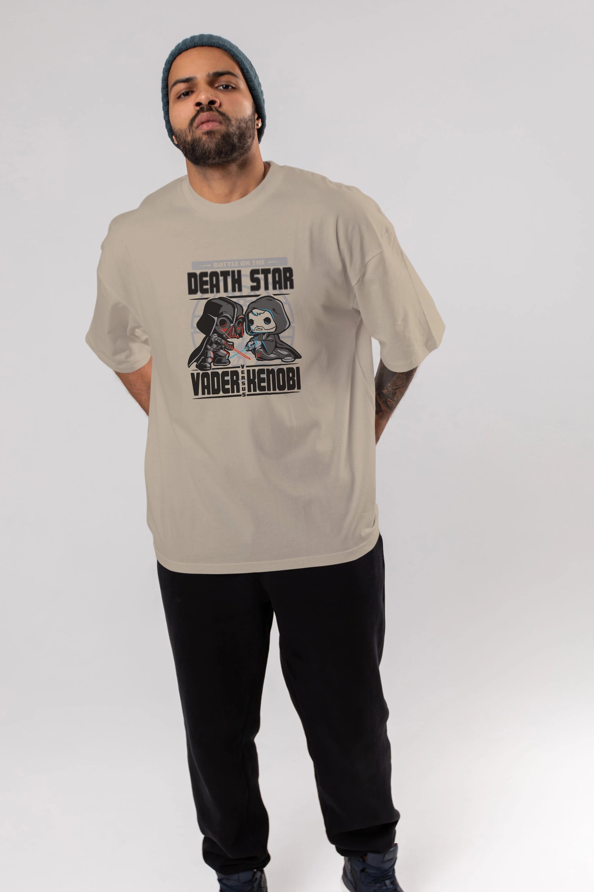 Vader Kenobi Ön Baskılı Oversize t-shirt Erkek Kadın Unisex %100 Pamuk Bisiklet Yaka tişort